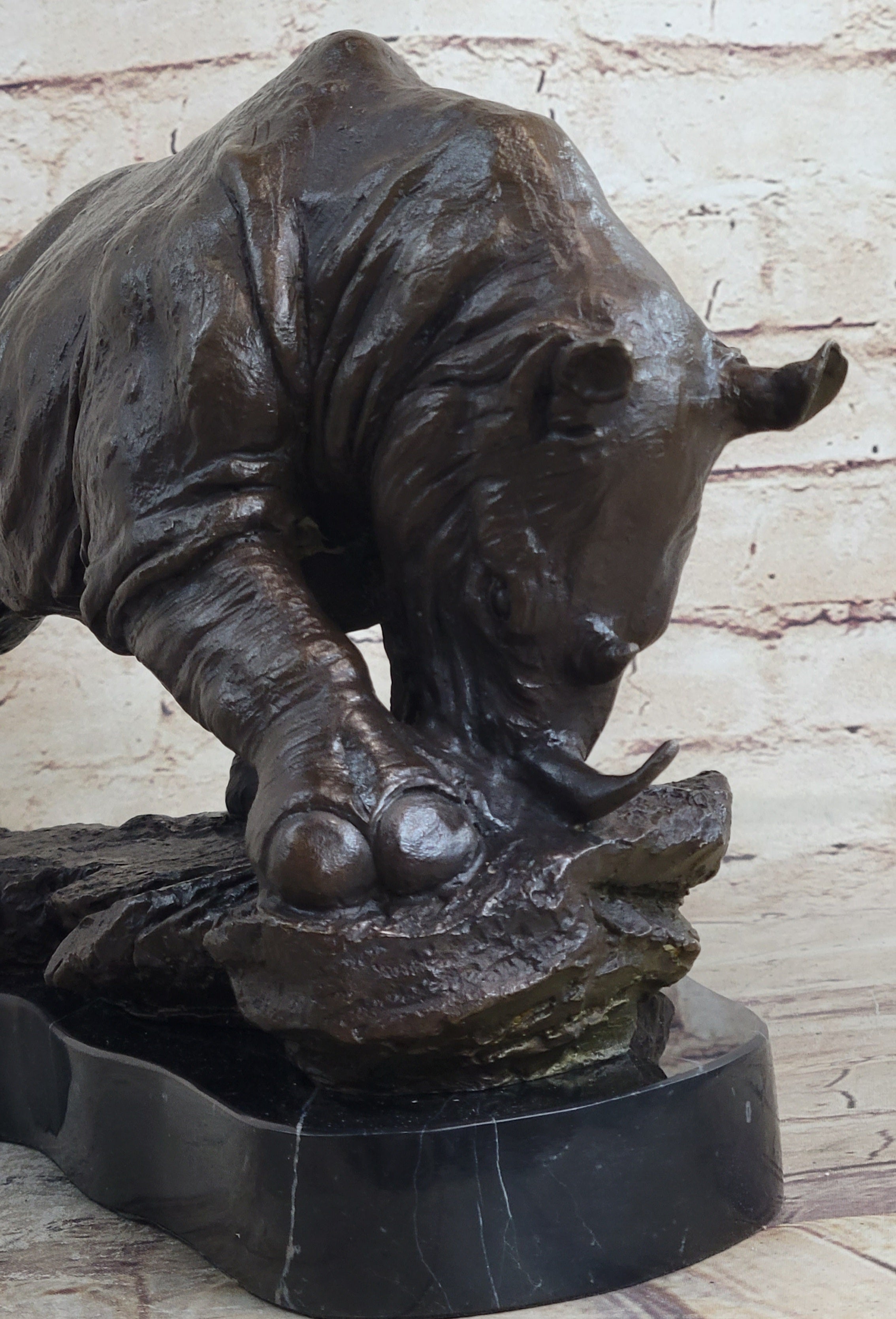 Signed Original Milo Rhinoceros African White Rhino Bronze Sculpture Figurine