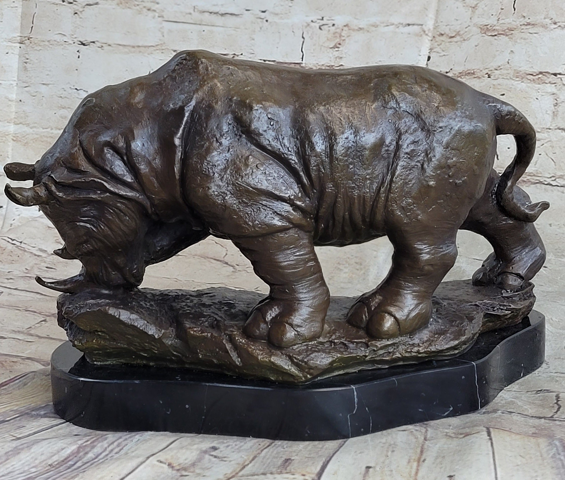 Signed Original Milo Rhinoceros African White Rhino Bronze Sculpture Figurine