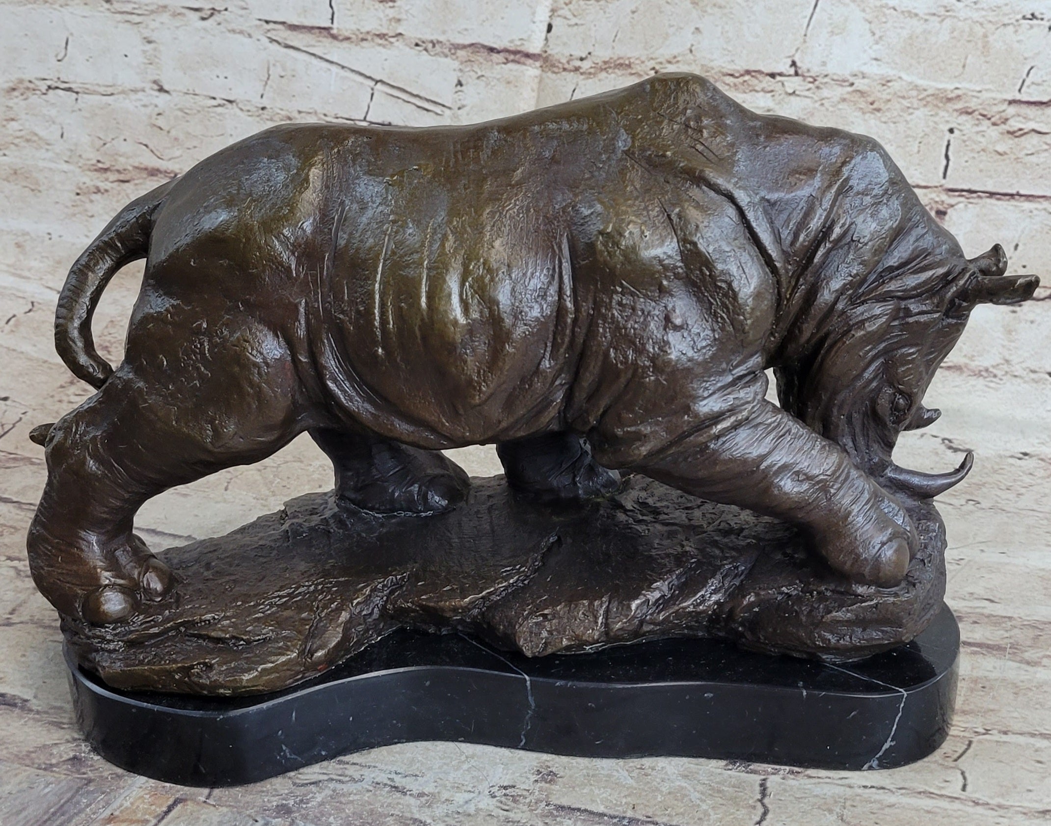 Signed Original Milo Rhinoceros African White Rhino Bronze Sculpture Figurine