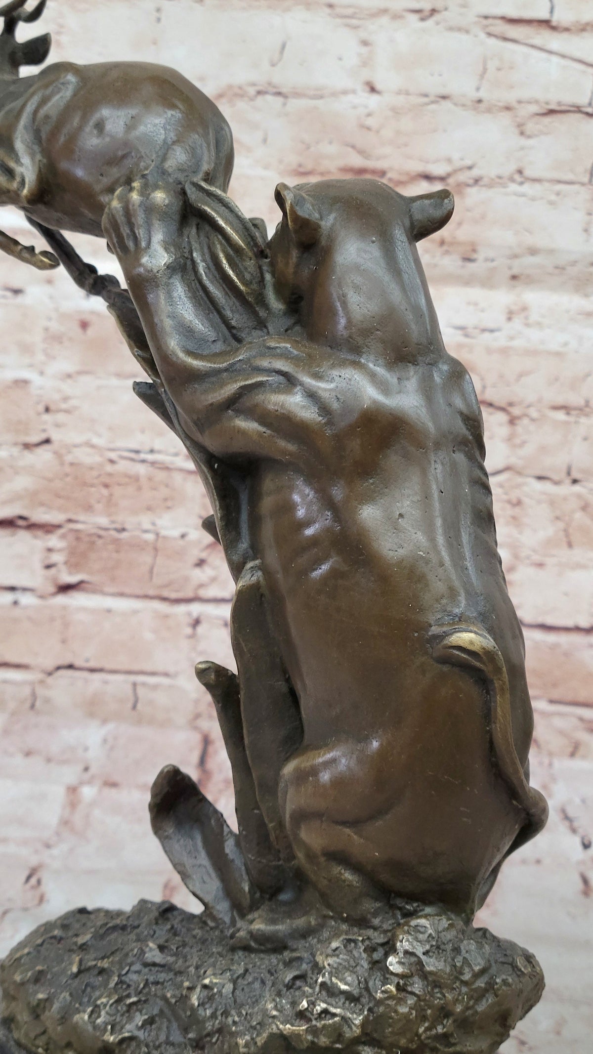 Bronze Statue Sculpture of Lion Hunting Gazelle Impala Handmade Art Decor Safari