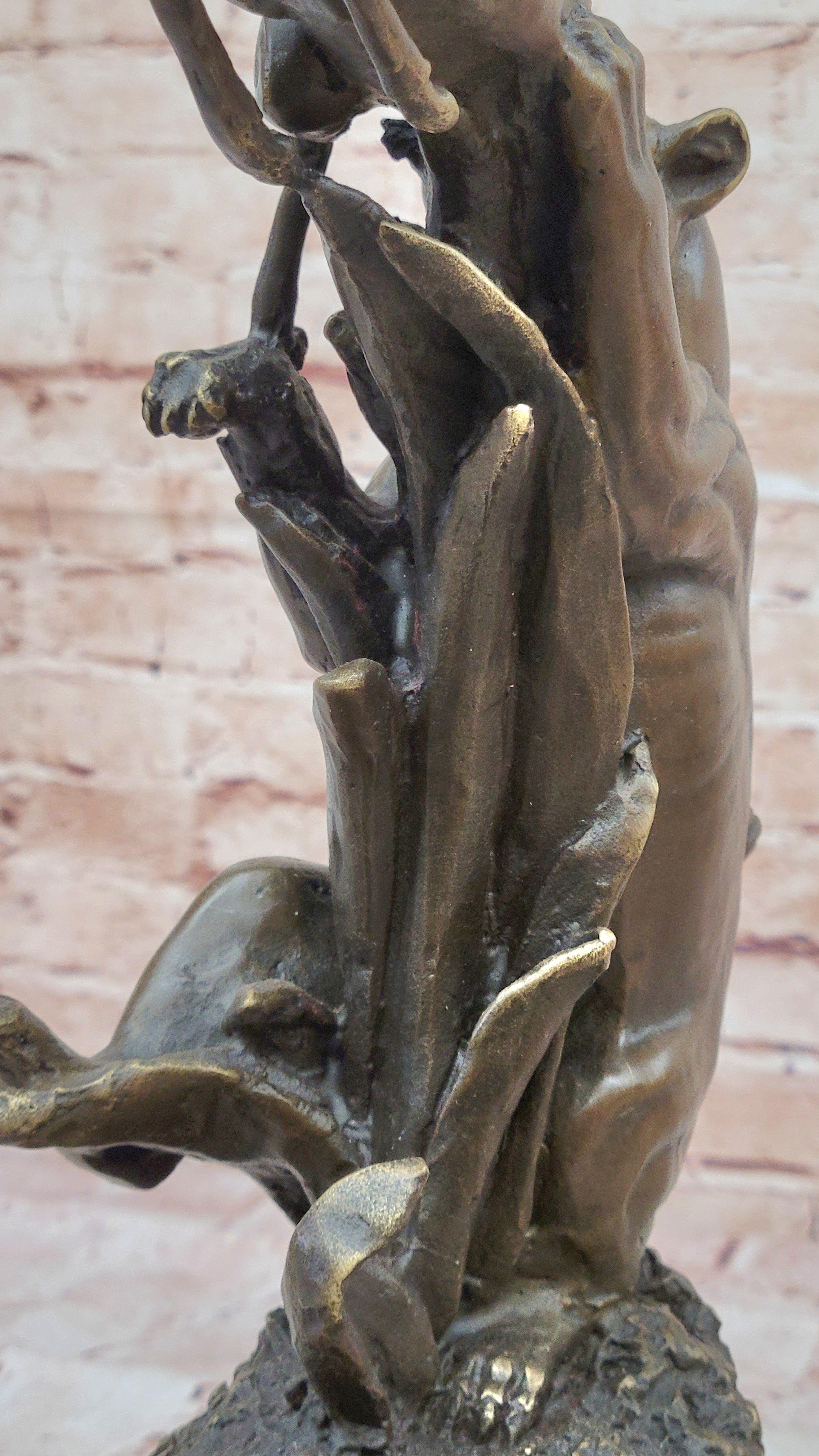 Bronze Statue Sculpture of Lion Hunting Gazelle Impala Handmade Art Decor Safari