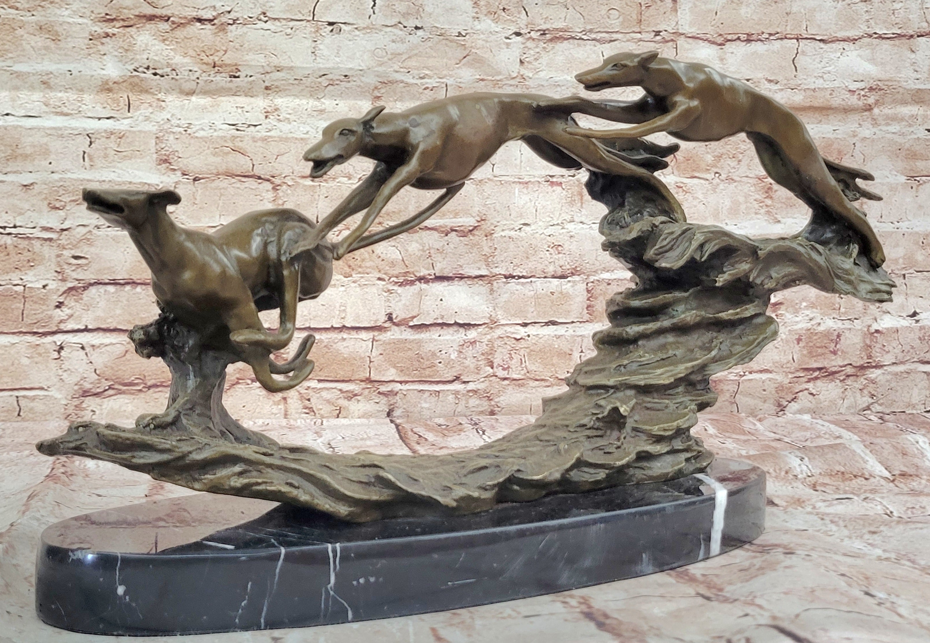 Bronze Greyhound Dog Racing Sculpture; Leaping Trio Original Art
