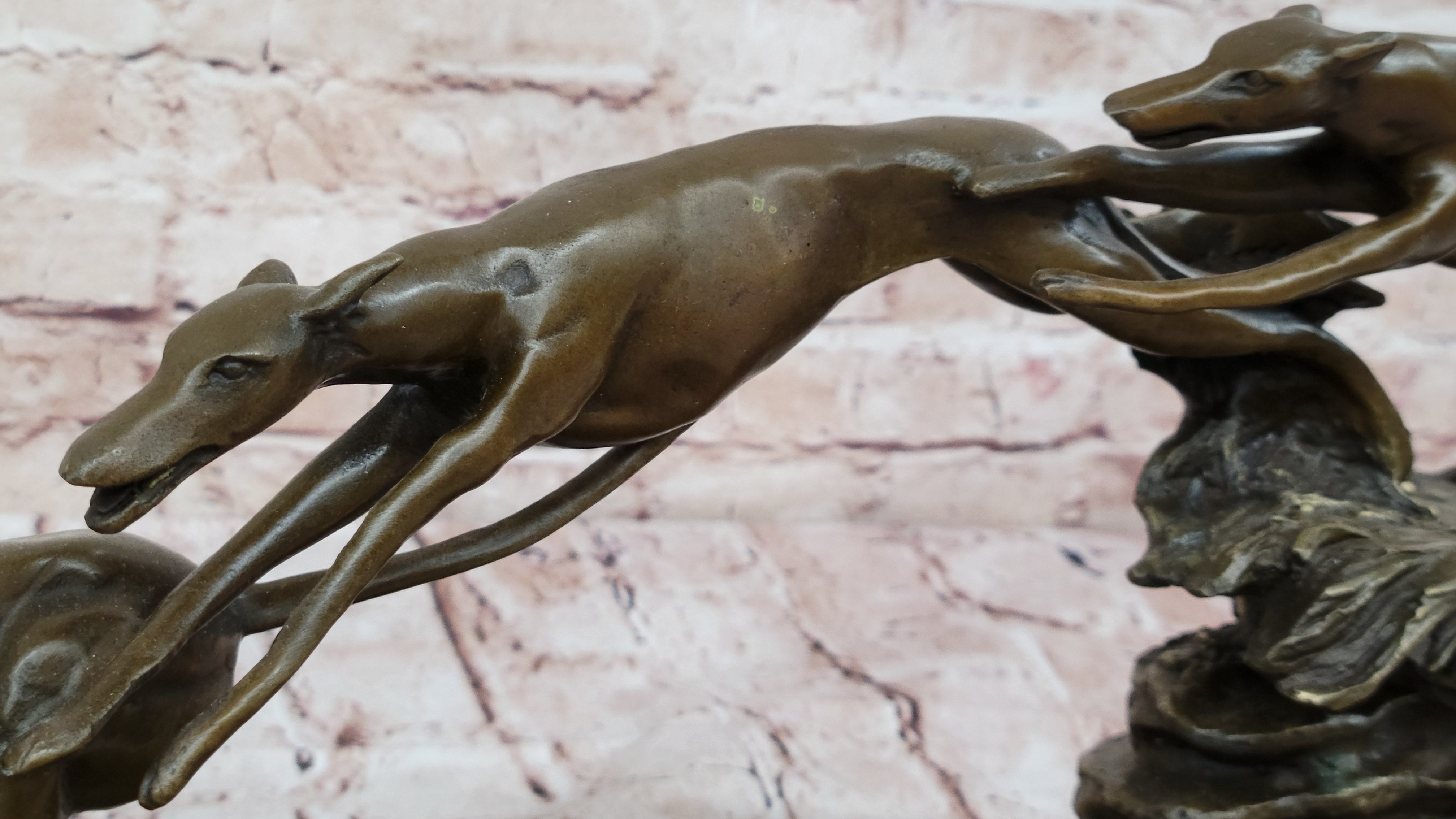 Bronze Greyhound Dog Racing Sculpture; Leaping Trio Original Art