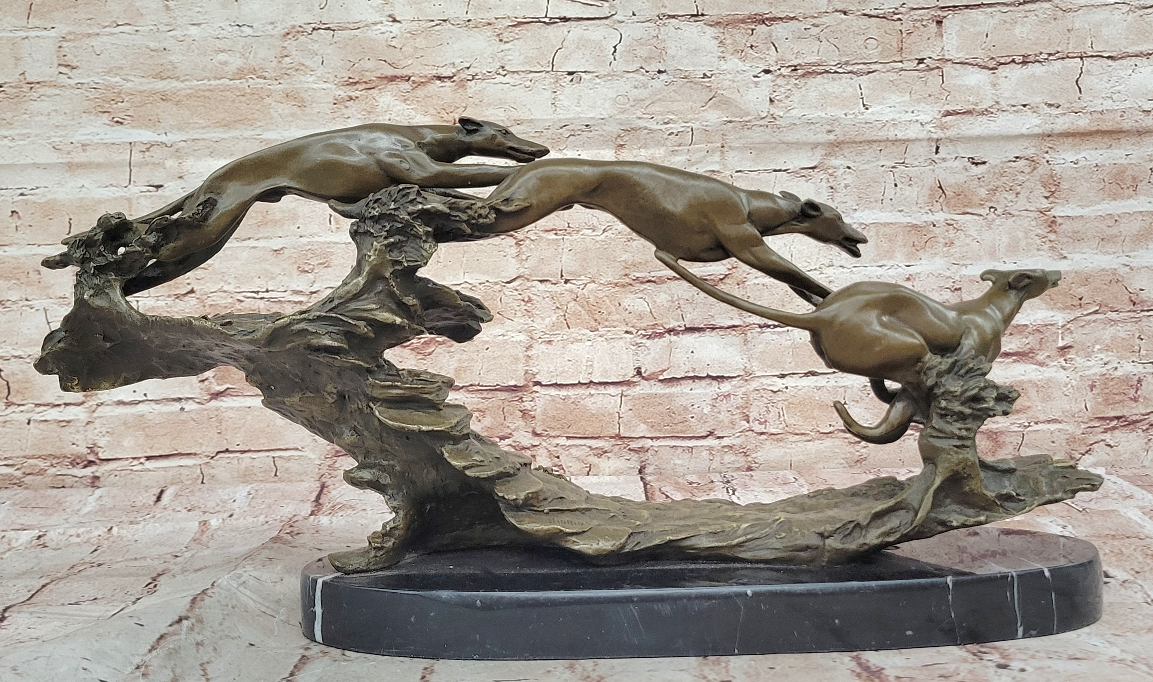 Bronze Greyhound Dog Racing Sculpture; Leaping Trio Original Art