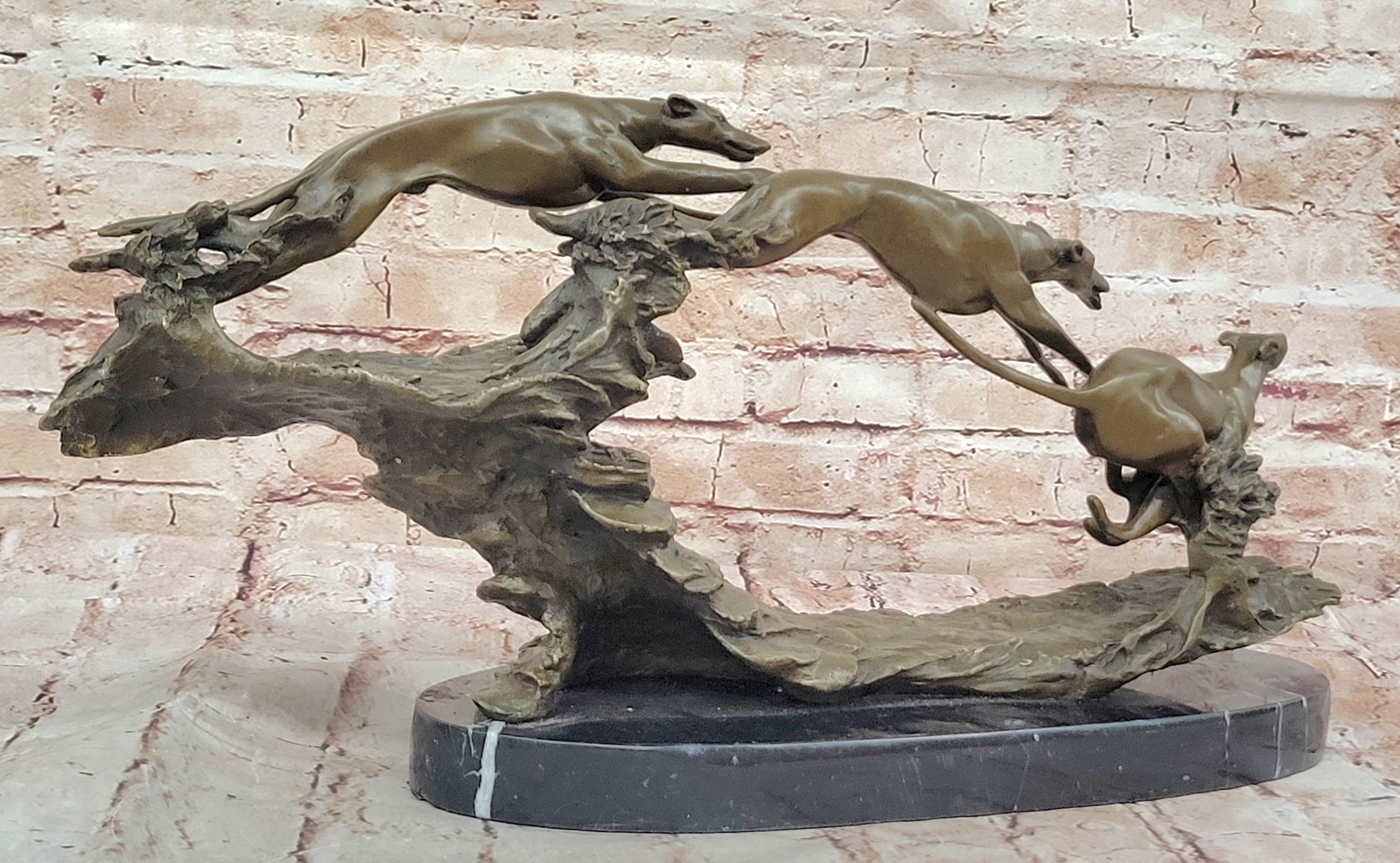 Bronze Greyhound Dog Racing Sculpture; Leaping Trio Original Art
