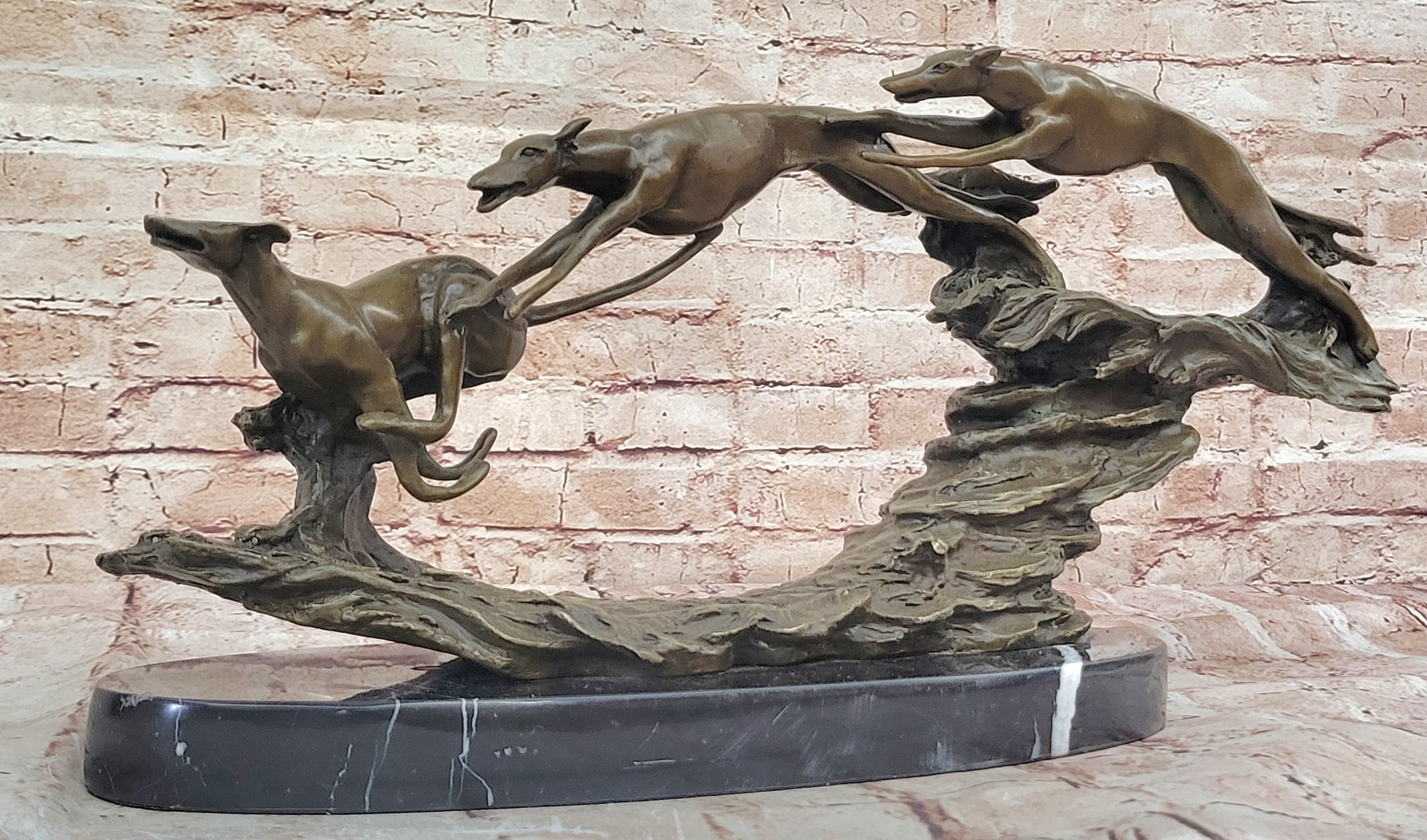 Bronze Greyhound Dog Racing Sculpture; Leaping Trio Original Art