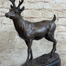 Signed Villanis Male Deer Buck Hunting Bronze Sculpture Marble Figurine Figure