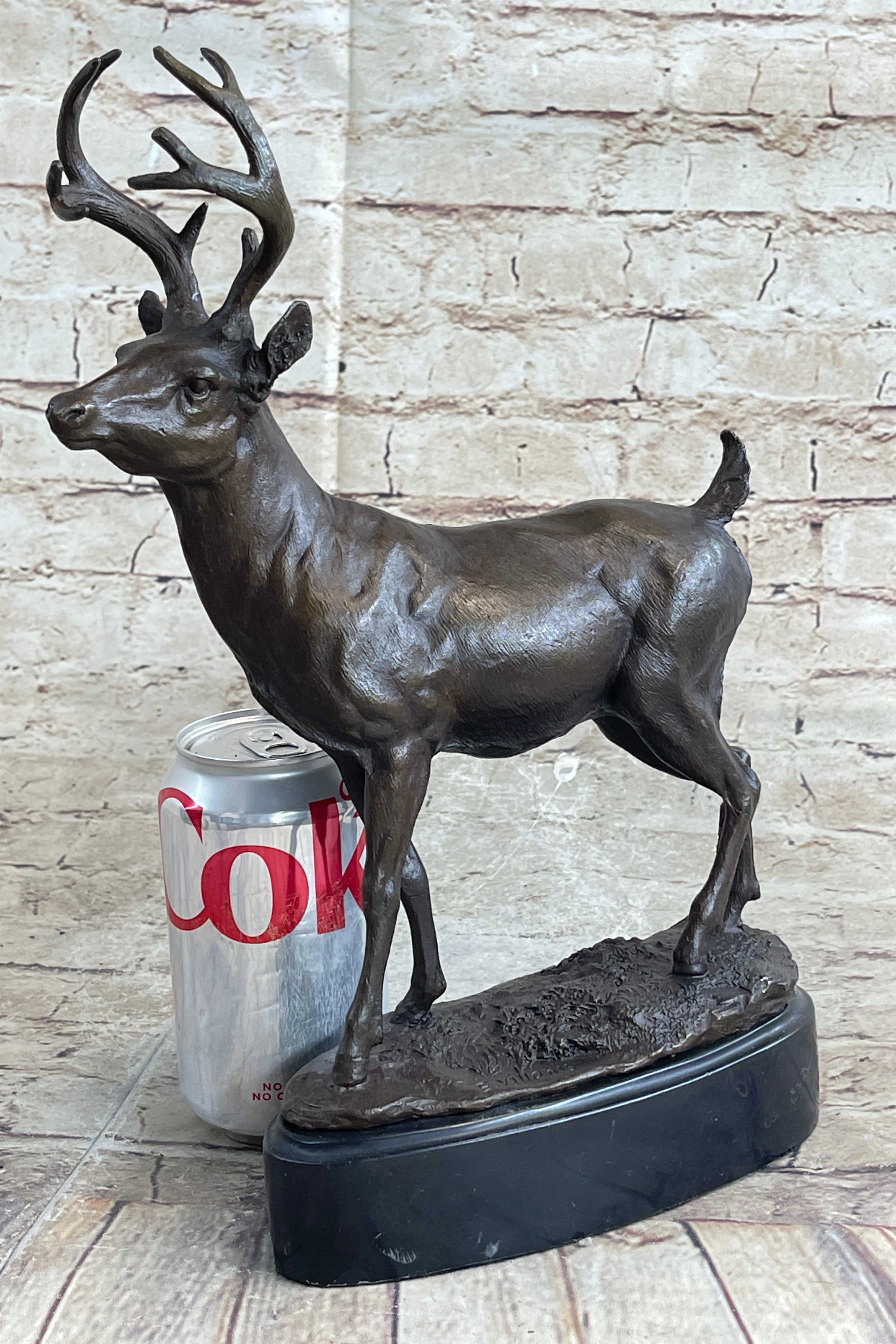 Signed Villanis Male Deer Buck Hunting Bronze Sculpture Marble Figurine Figure