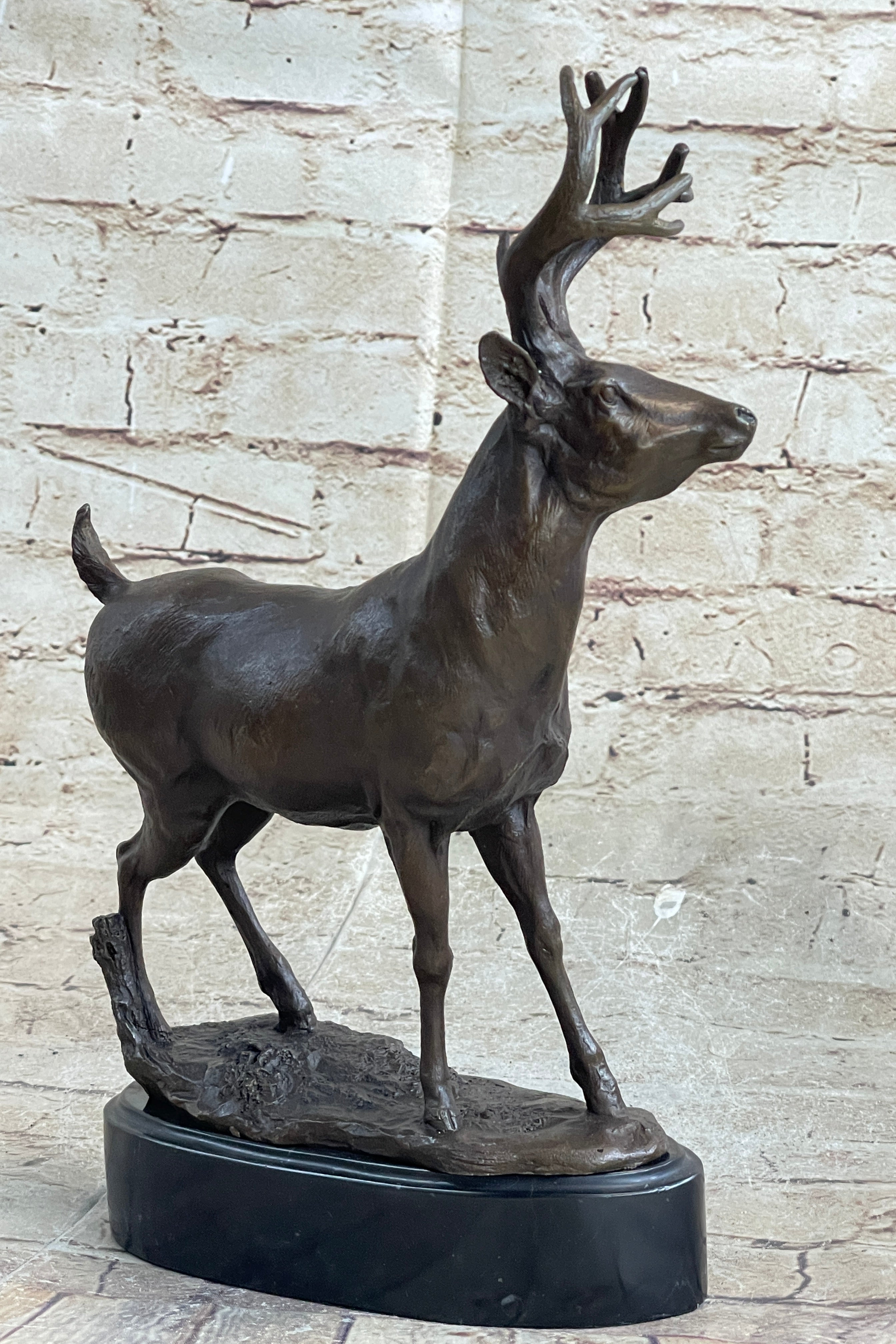 Signed Villanis Male Deer Buck Hunting Bronze Sculpture Marble Figurine Figure