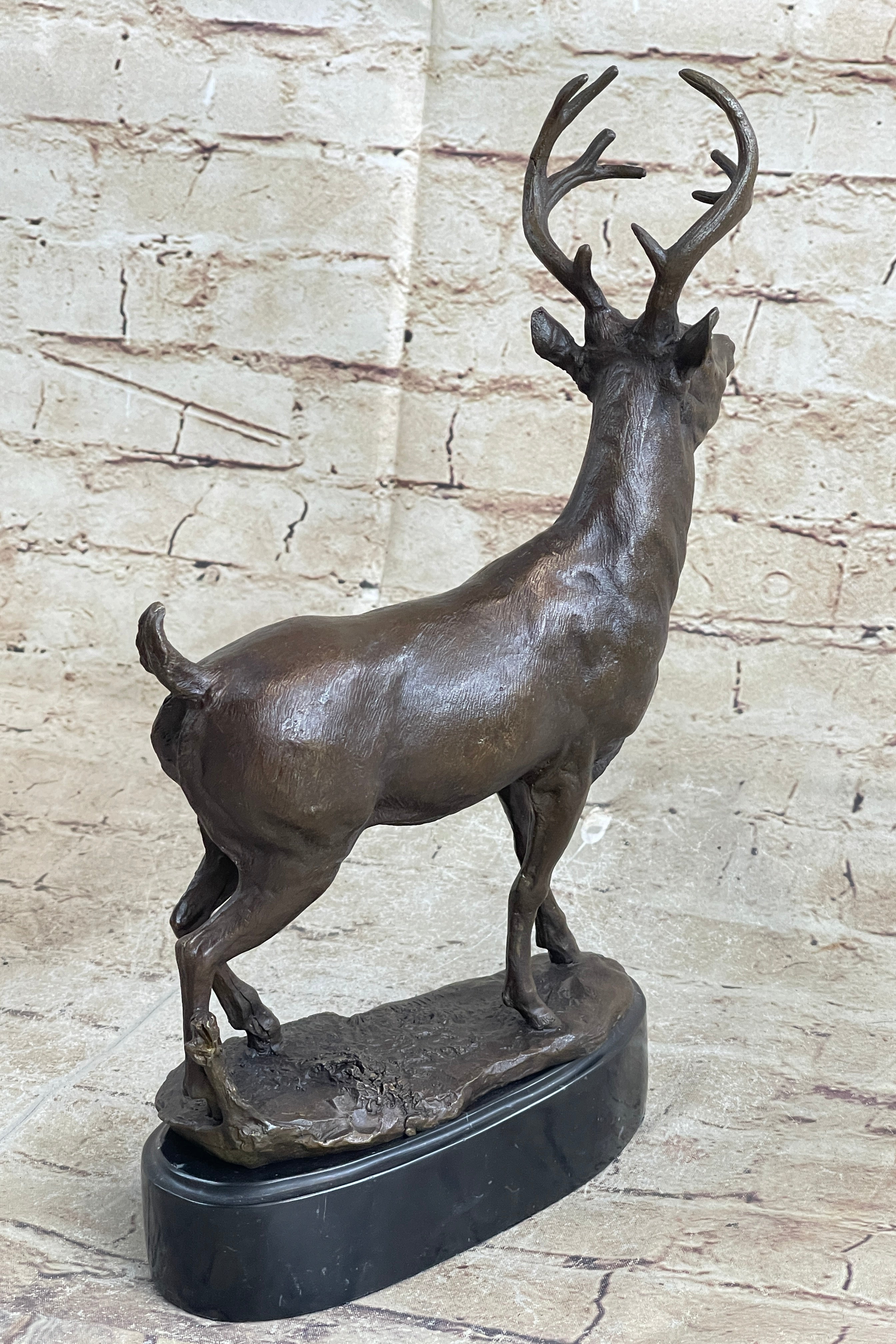 Signed Villanis Male Deer Buck Hunting Bronze Sculpture Marble Figurine Figure