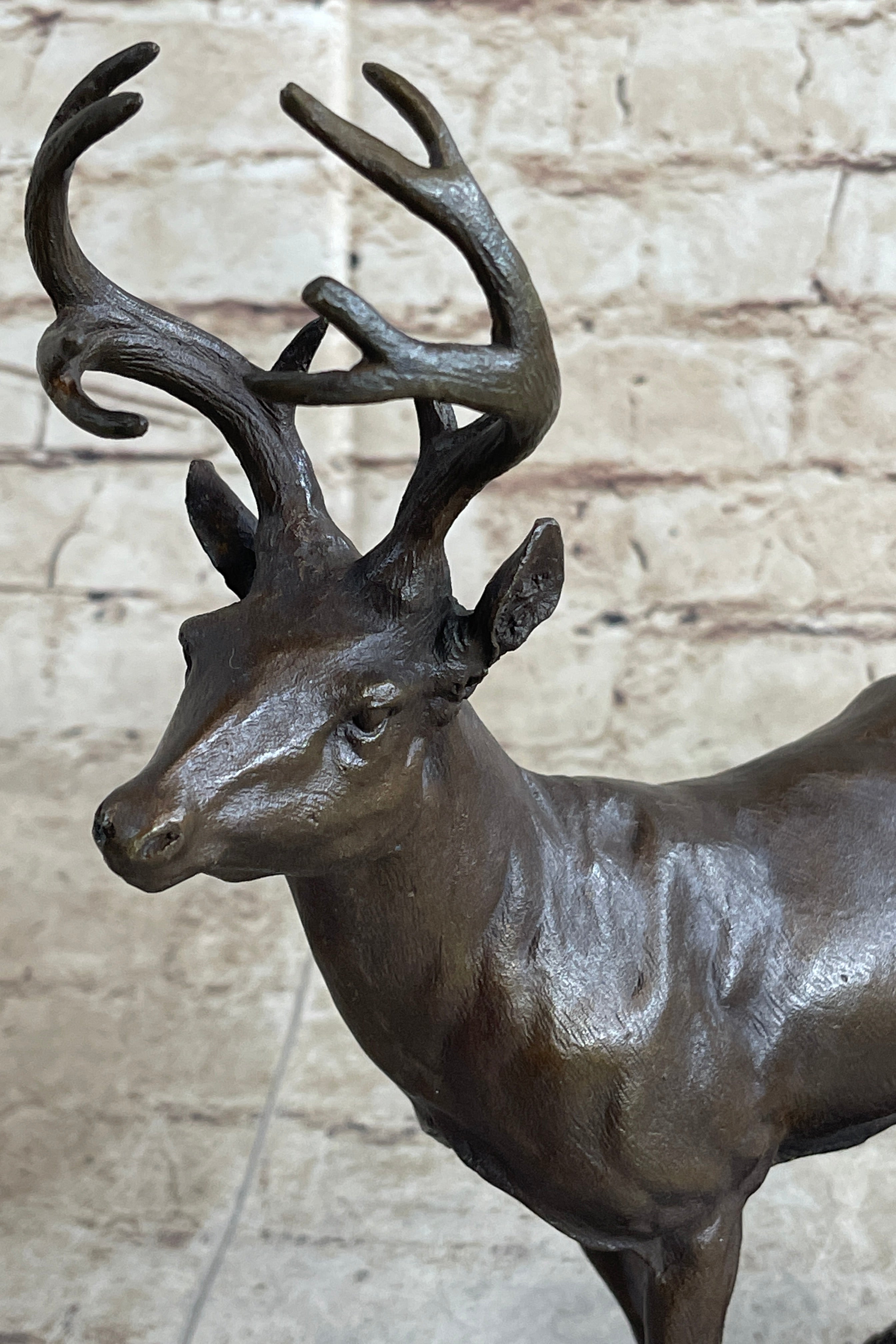 Signed Villanis Male Deer Buck Hunting Bronze Sculpture Marble Figurine Figure