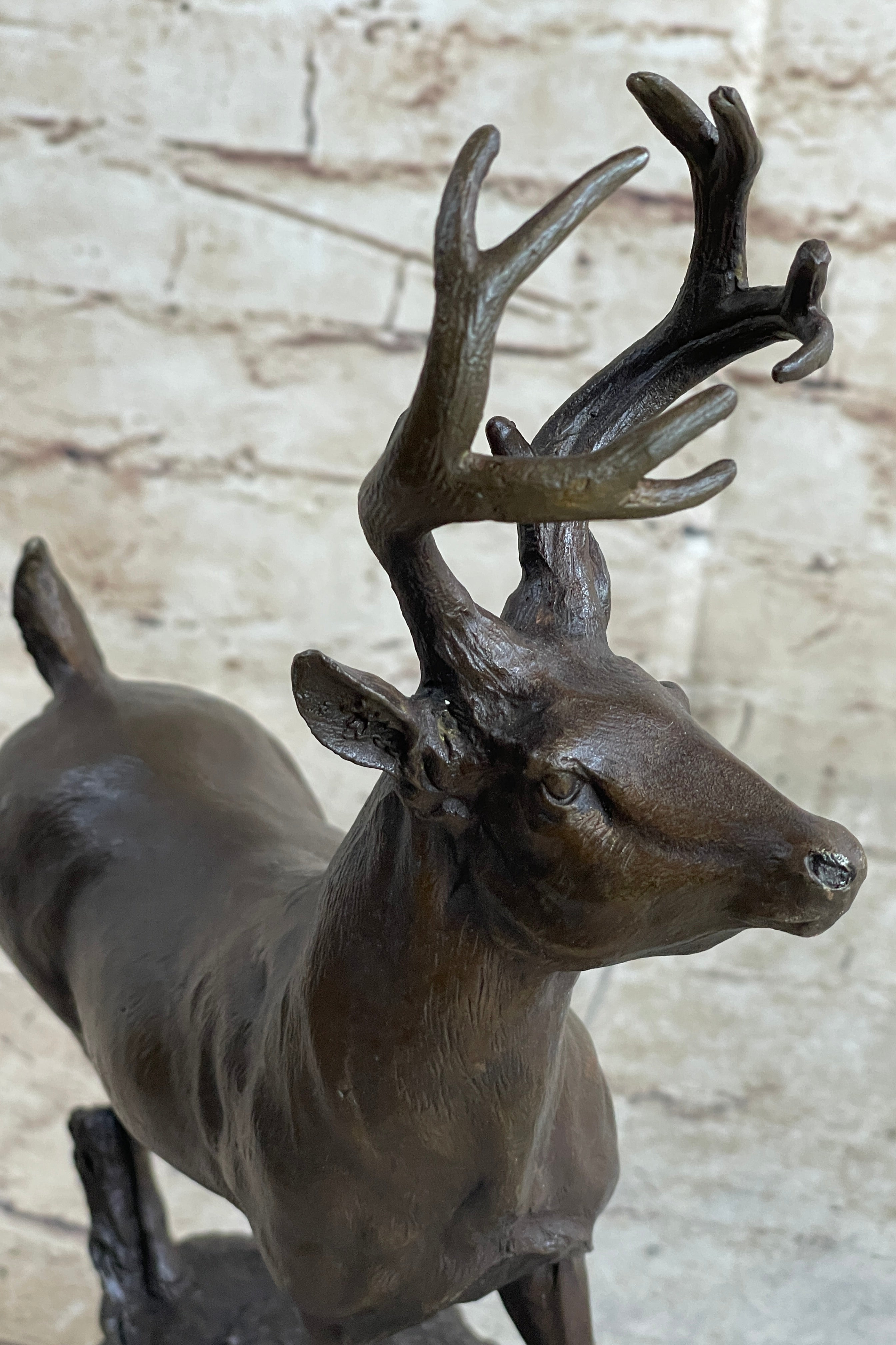 Signed Villanis Male Deer Buck Hunting Bronze Sculpture Marble Figurine Figure