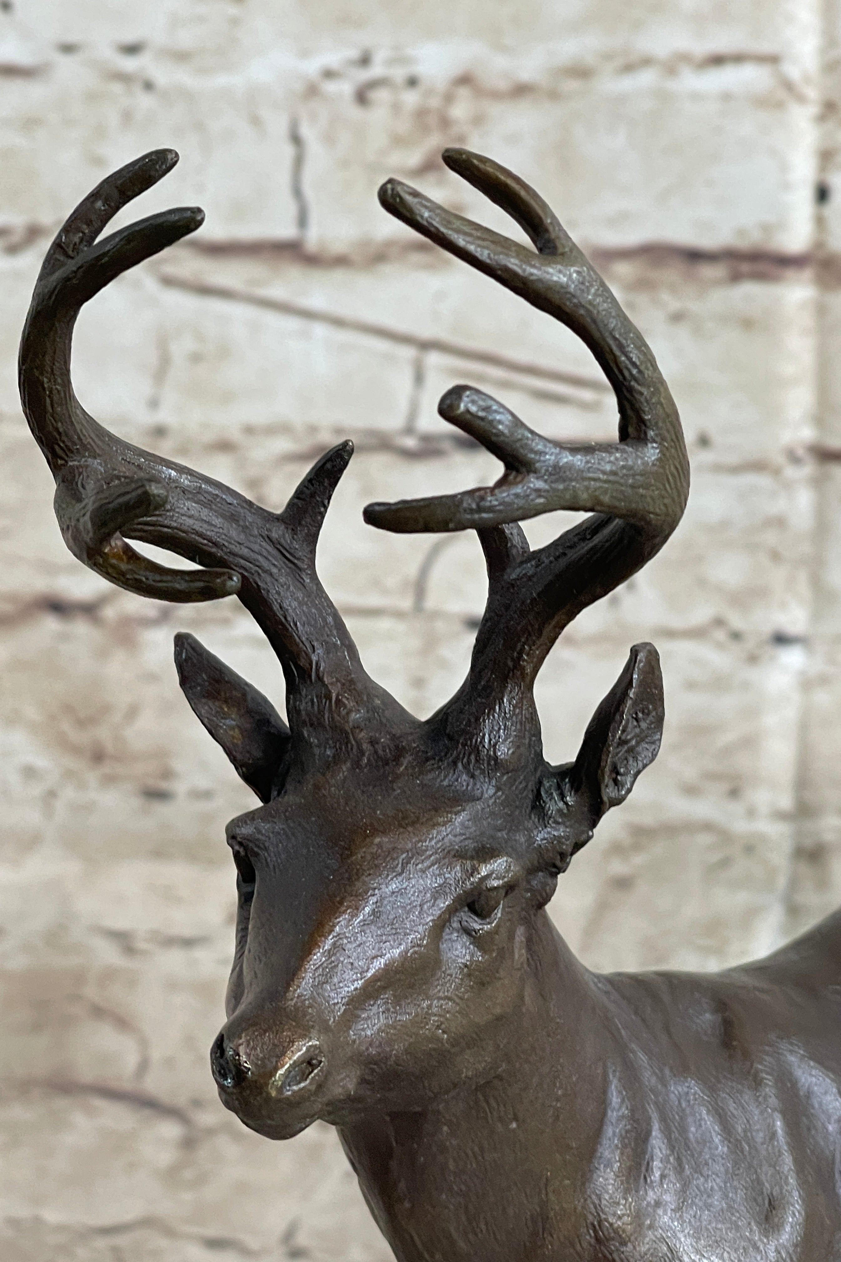 Signed Villanis Male Deer Buck Hunting Bronze Sculpture Marble Figurine Figure