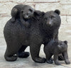Signed Original Happy Grizzly Bear Family Bronze Sculpture Art Deco Figure Decor