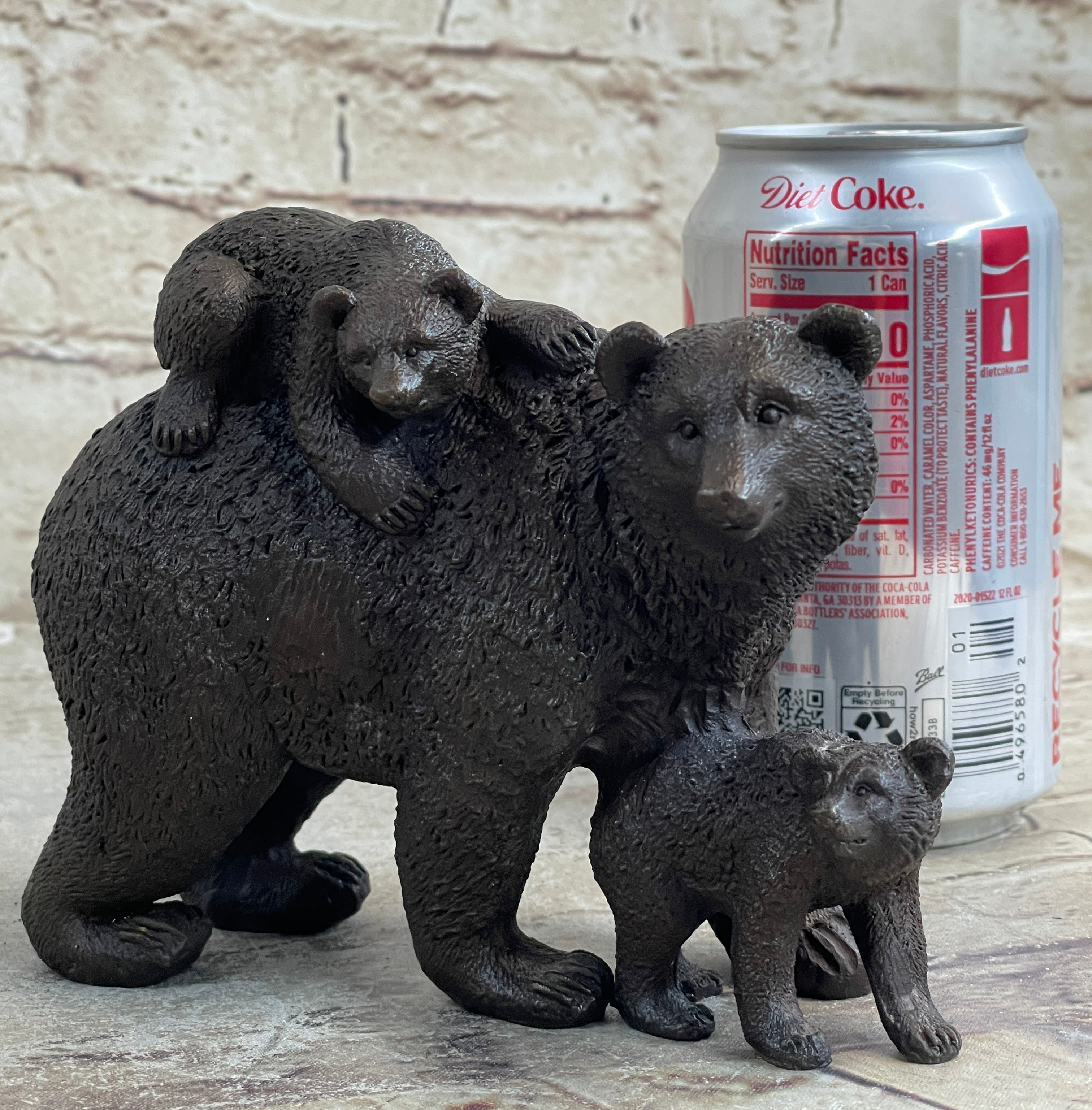 Signed Original Happy Grizzly Bear Family Bronze Sculpture Art Deco Figure Decor