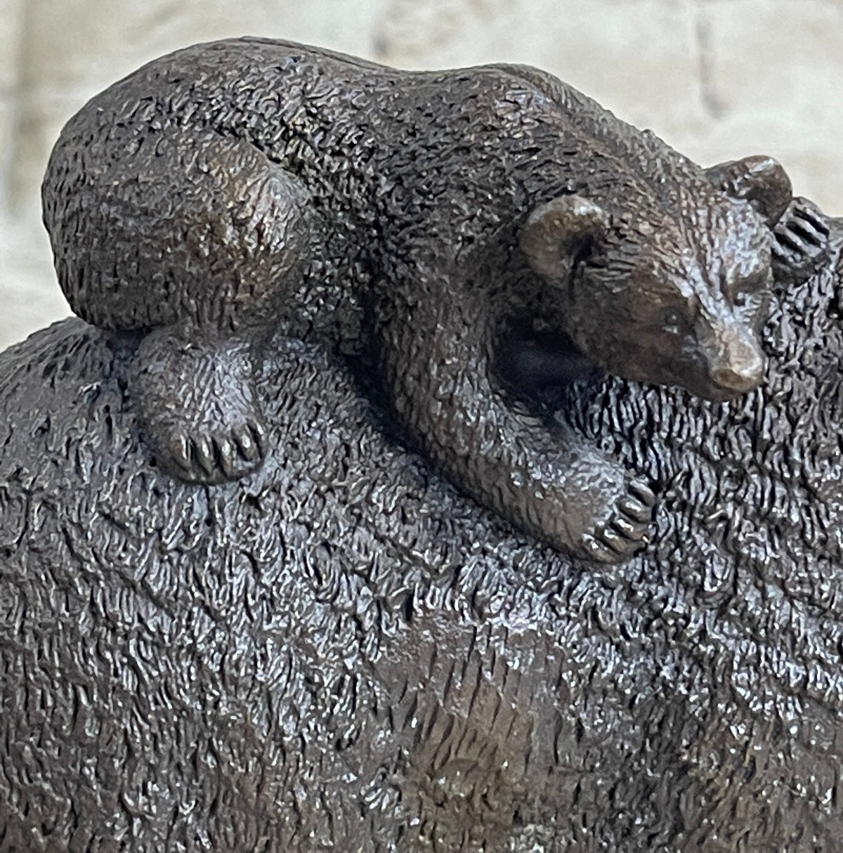 Signed Original Happy Grizzly Bear Family Bronze Sculpture Art Deco Figure Decor