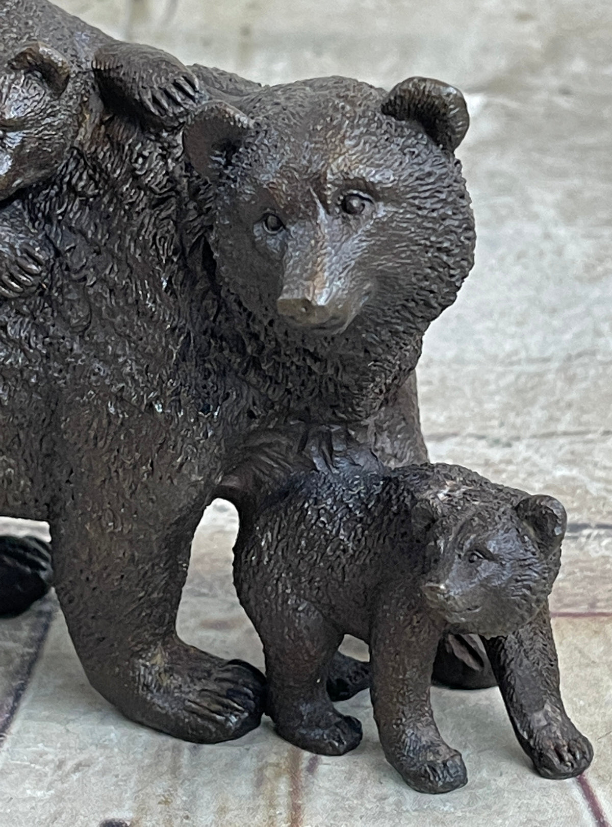 Signed Original Happy Grizzly Bear Family Bronze Sculpture Art Deco Figure Decor