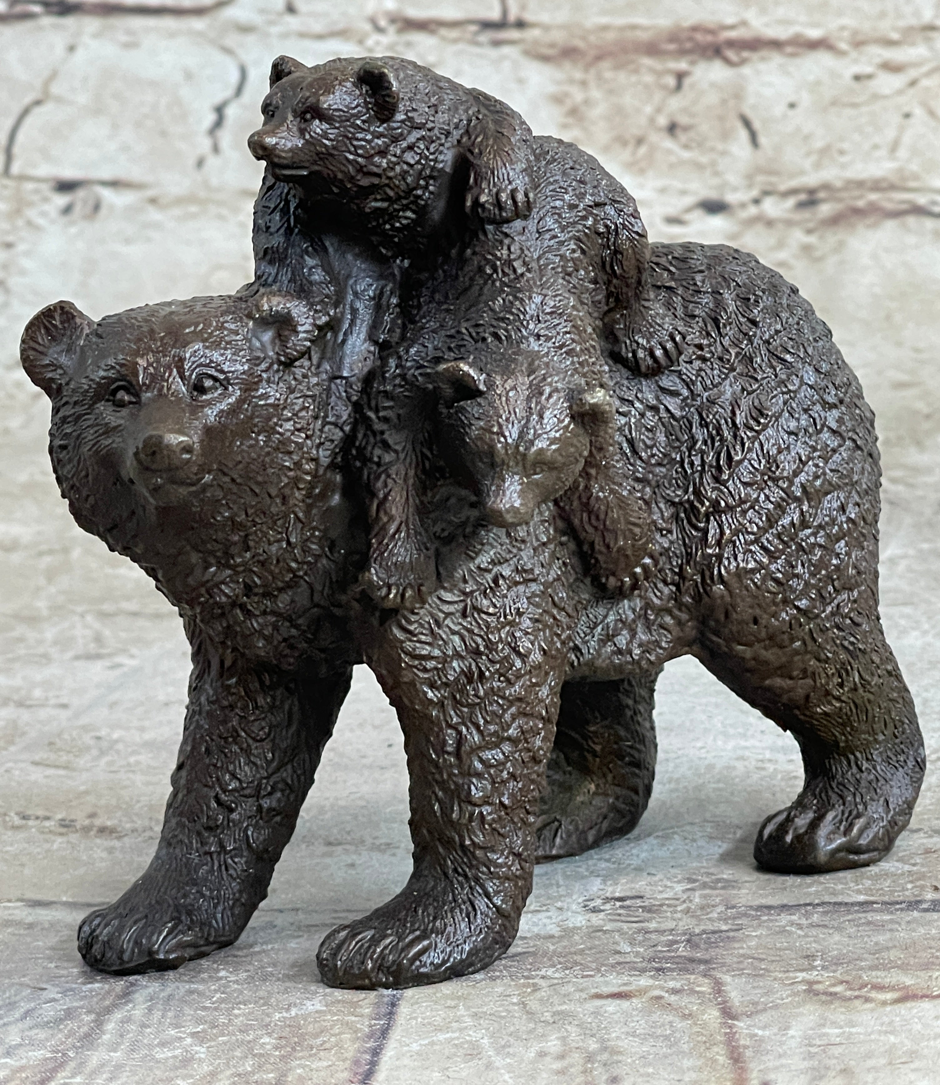 Young Cubs on back Mother Bear 100% Solid Bronze Statue Sculpture Figurine