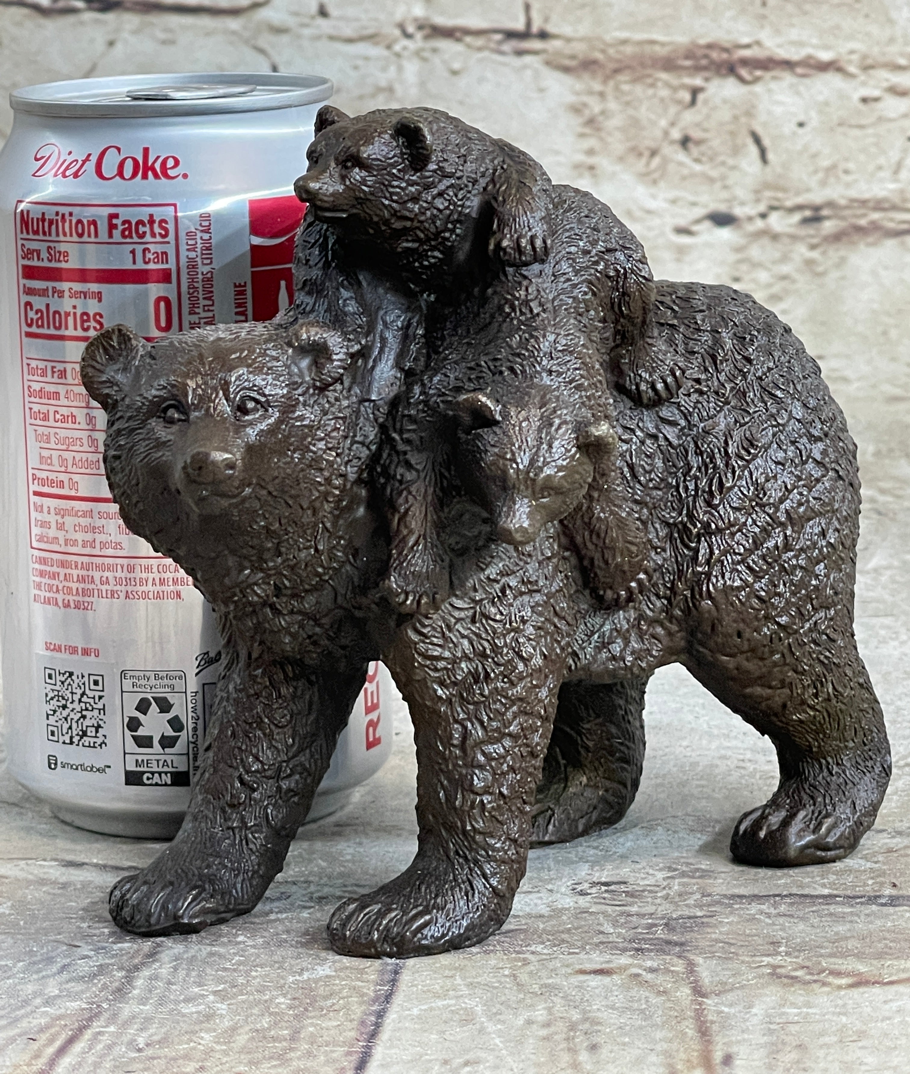 Young Cubs on back Mother Bear 100% Solid Bronze Statue Sculpture Figurine