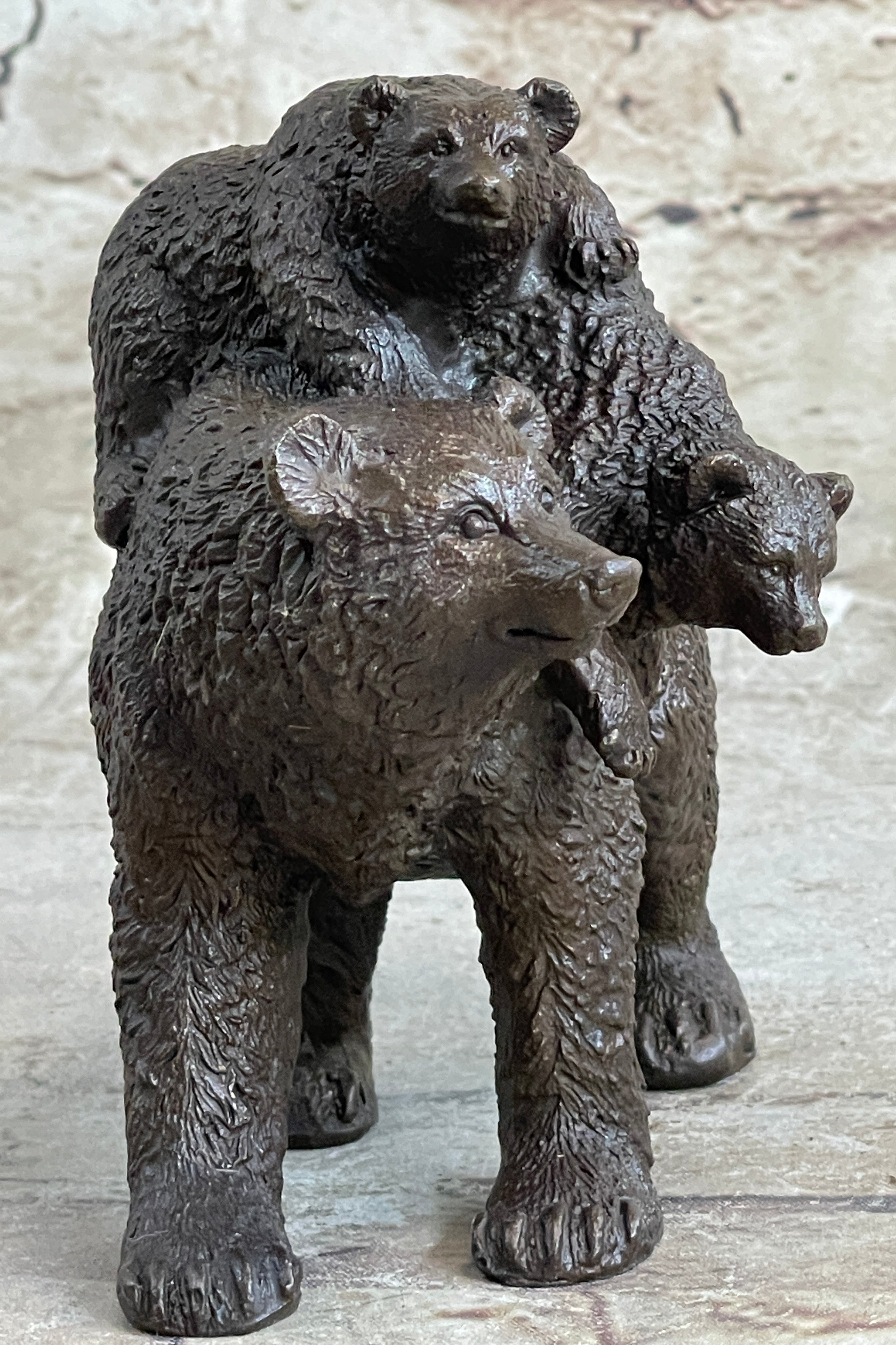 Young Cubs on back Mother Bear 100% Solid Bronze Statue Sculpture Figurine