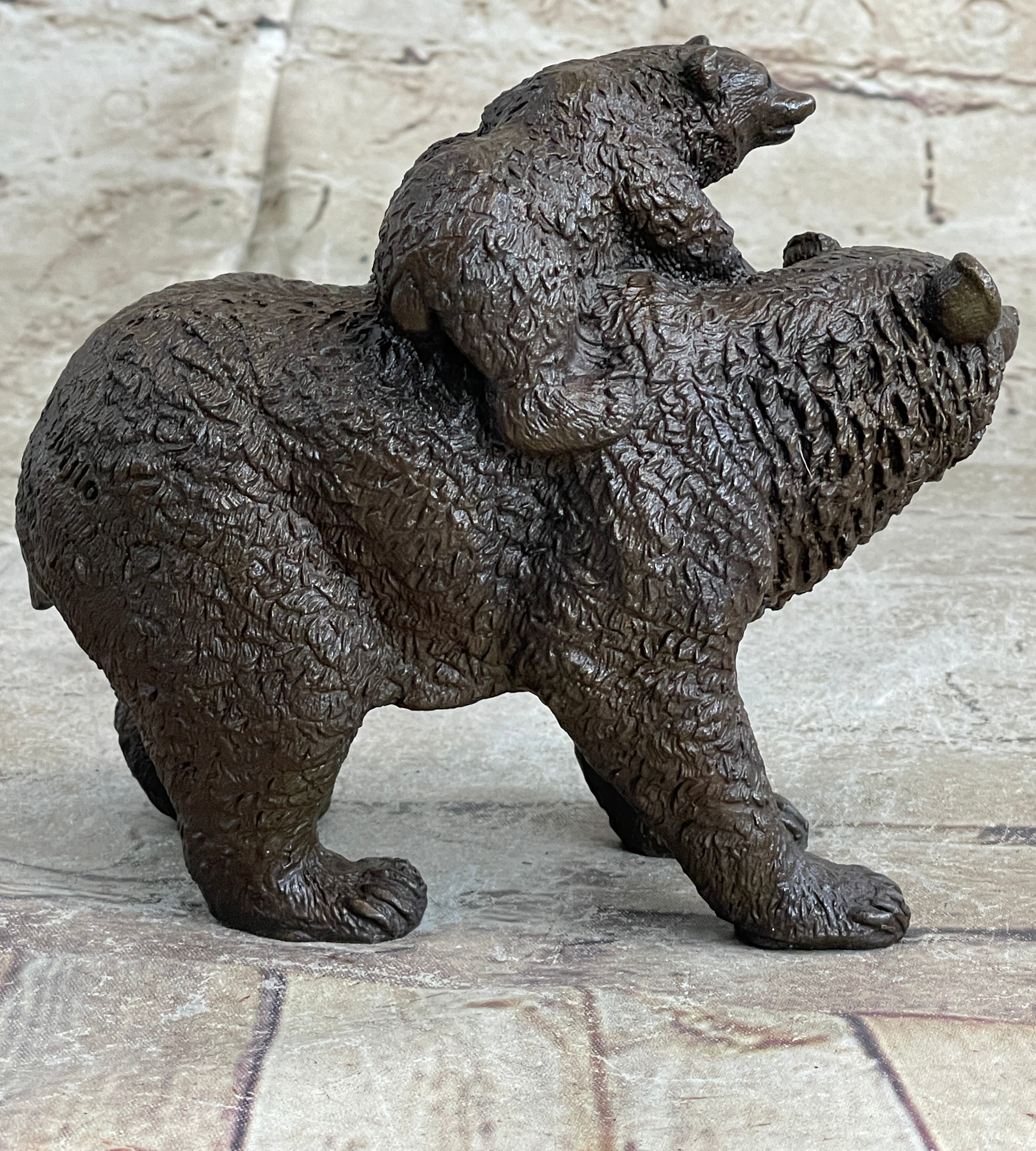 Young Cubs on back Mother Bear 100% Solid Bronze Statue Sculpture Figurine
