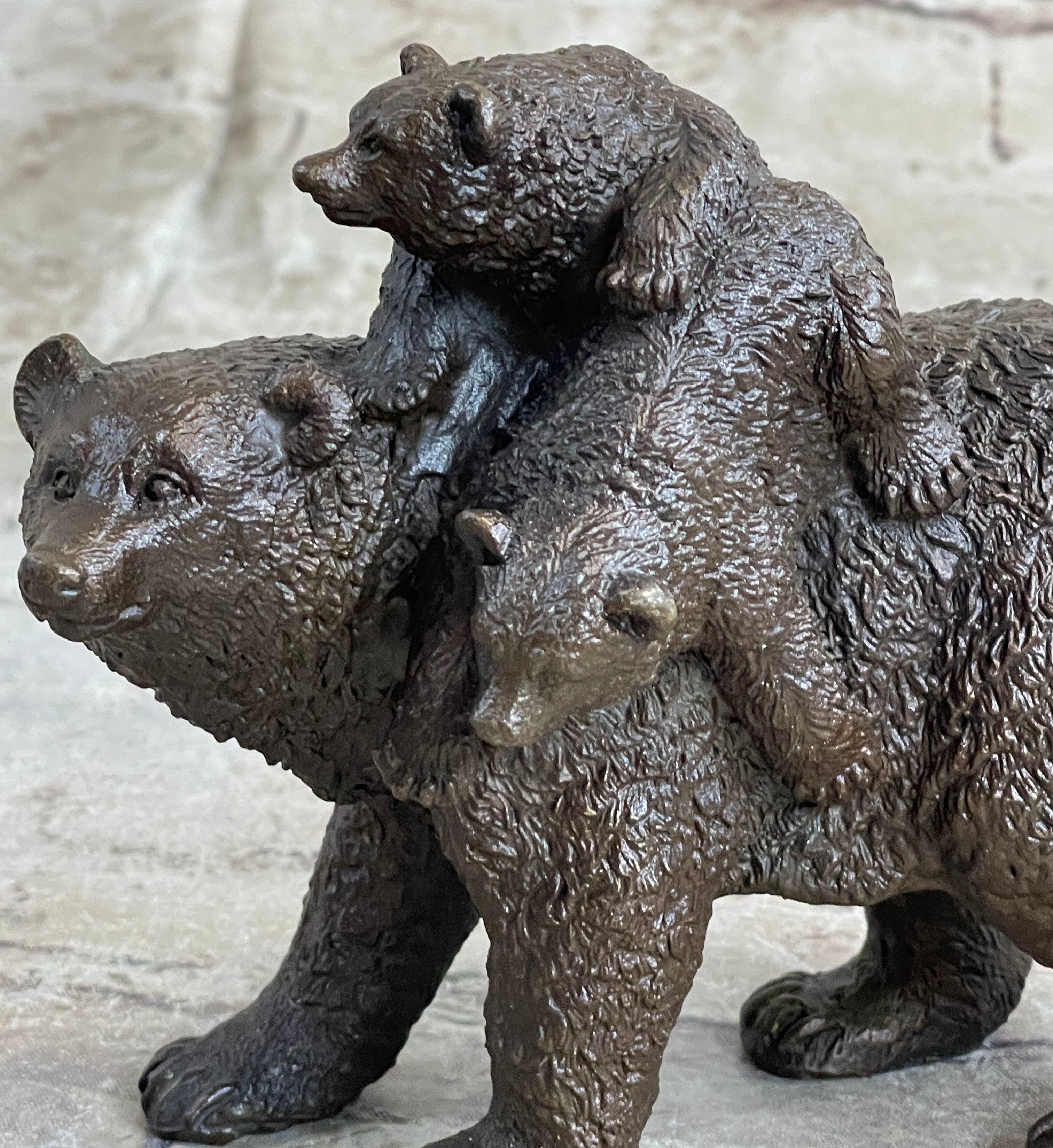 Young Cubs on back Mother Bear 100% Solid Bronze Statue Sculpture Figurine