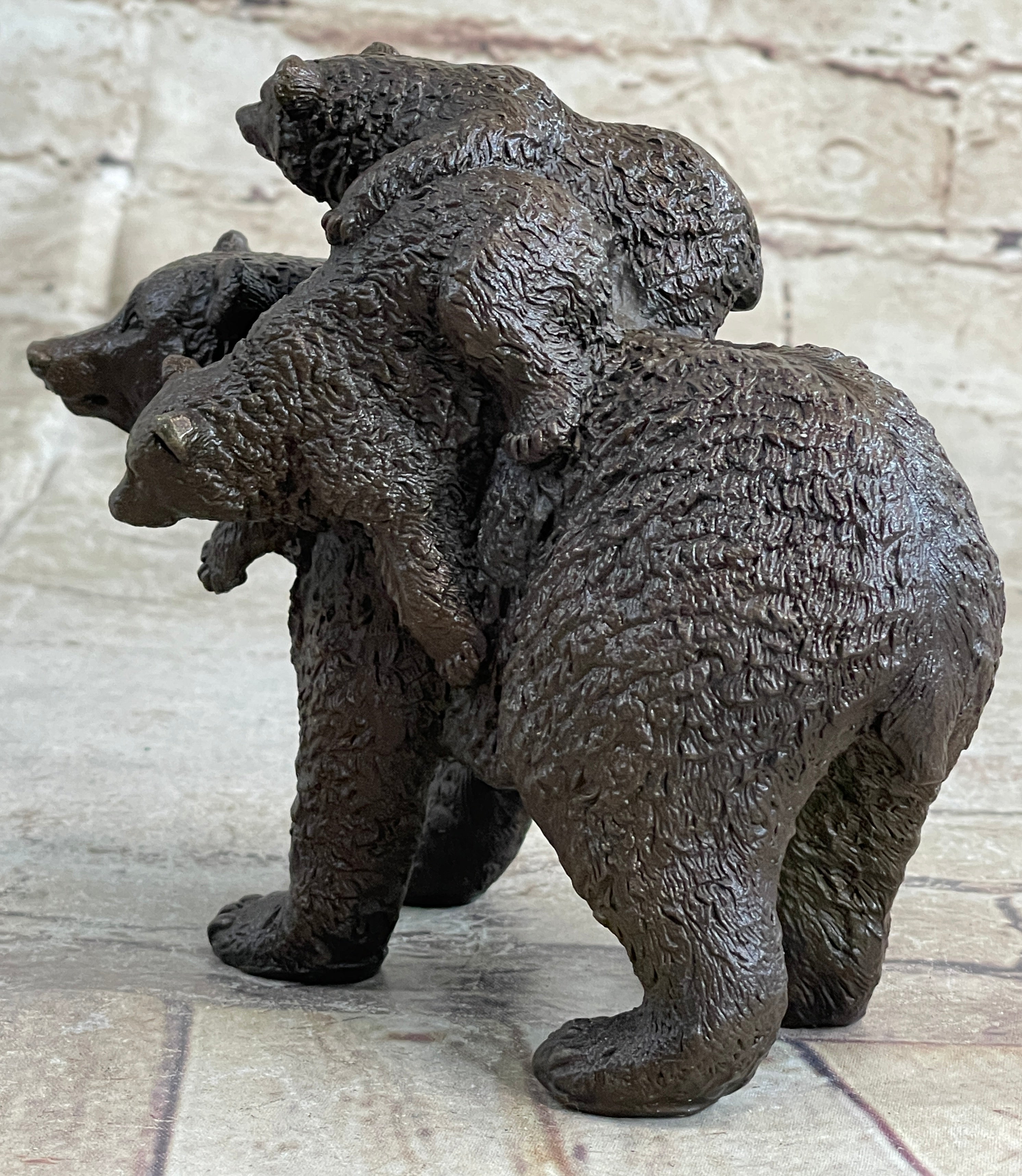 Young Cubs on back Mother Bear 100% Solid Bronze Statue Sculpture Figurine