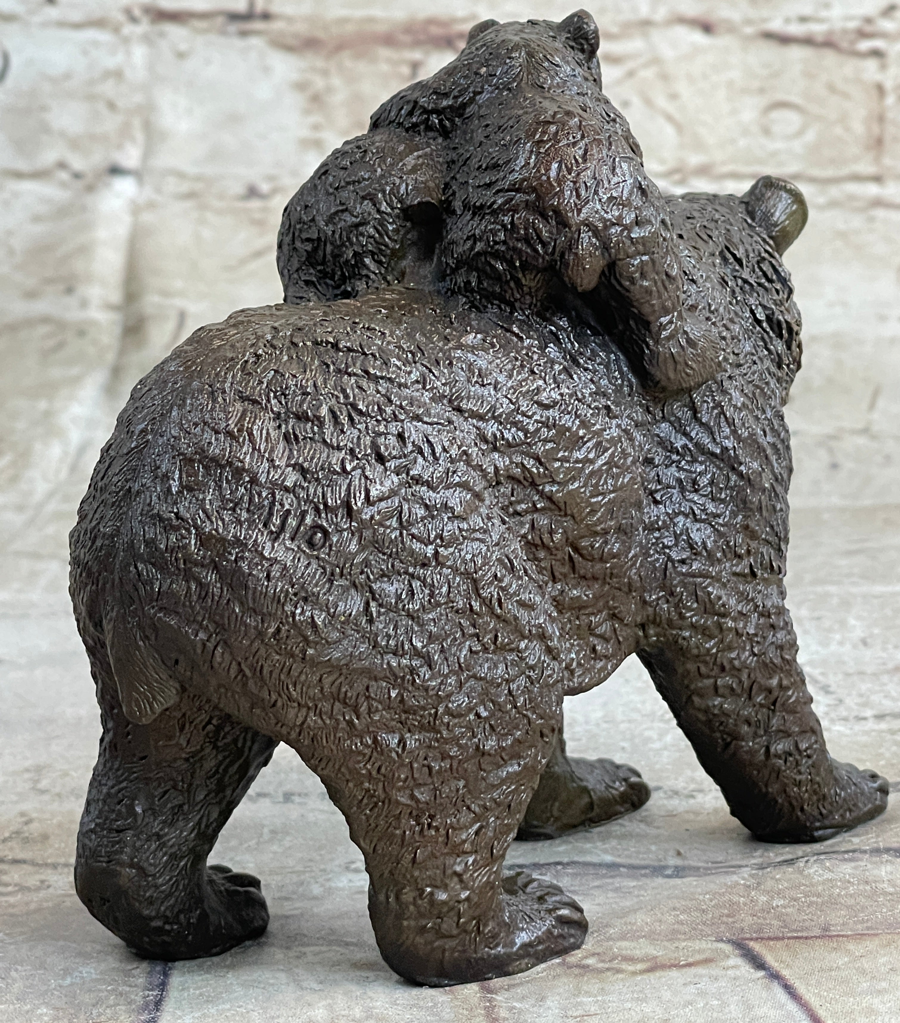 Young Cubs on back Mother Bear 100% Solid Bronze Statue Sculpture Figurine