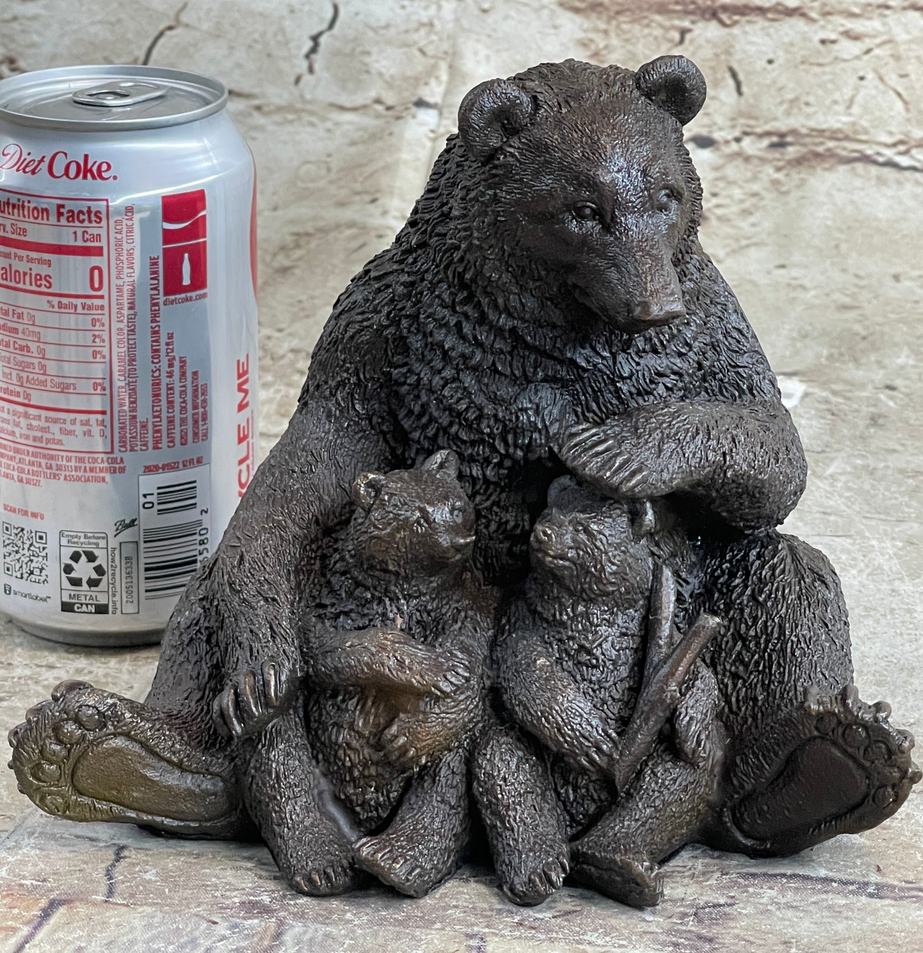 Mama Bear with Cubs Family of Bears Bronze Metal Figurine Sculpture Signed Art