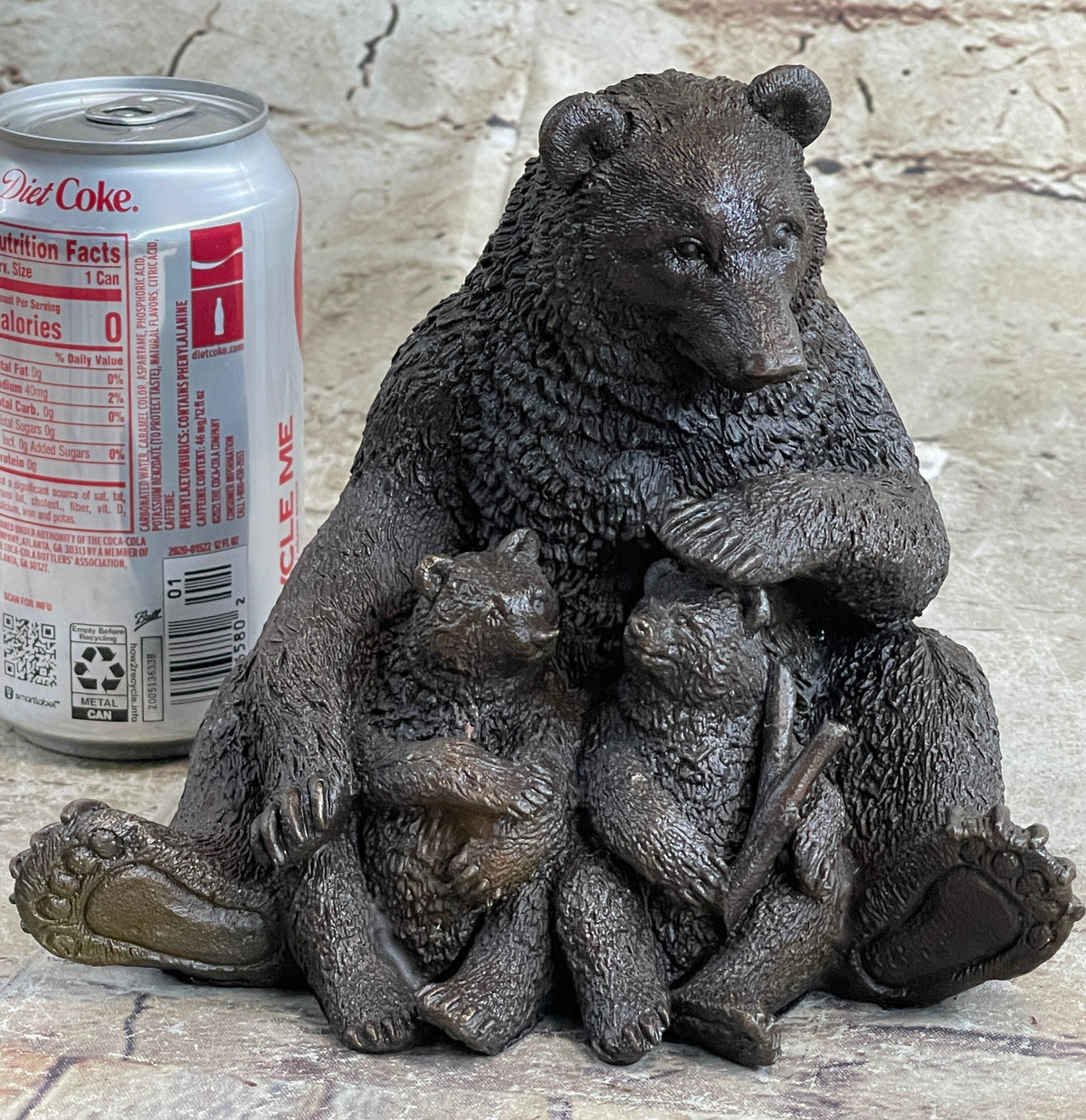 Mama Bear with Cubs Family of Bears Bronze Metal Figurine Sculpture Signed Art