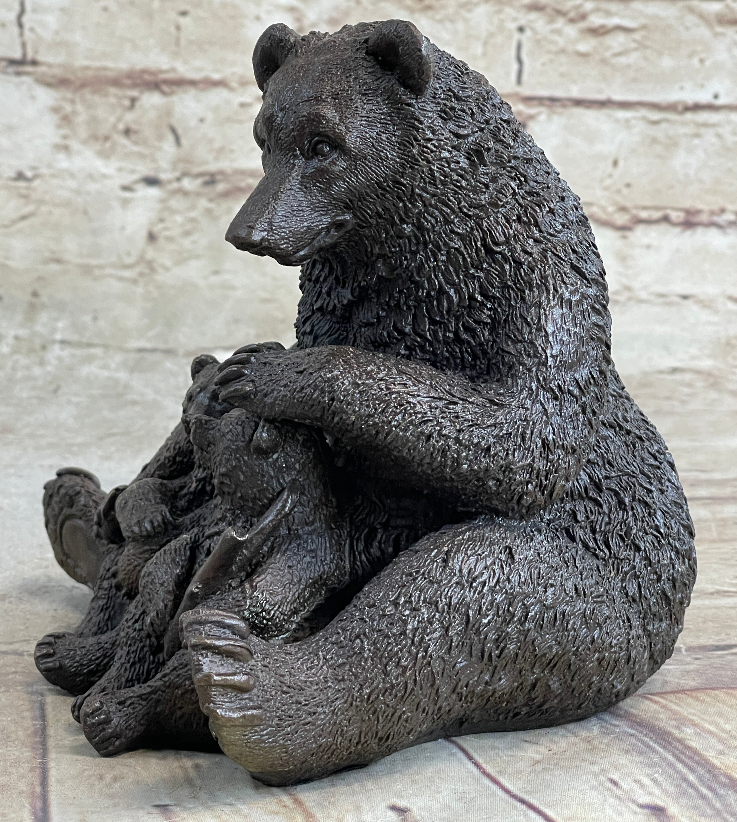 Mama Bear with Cubs Family of Bears Bronze Metal Figurine Sculpture Signed Art