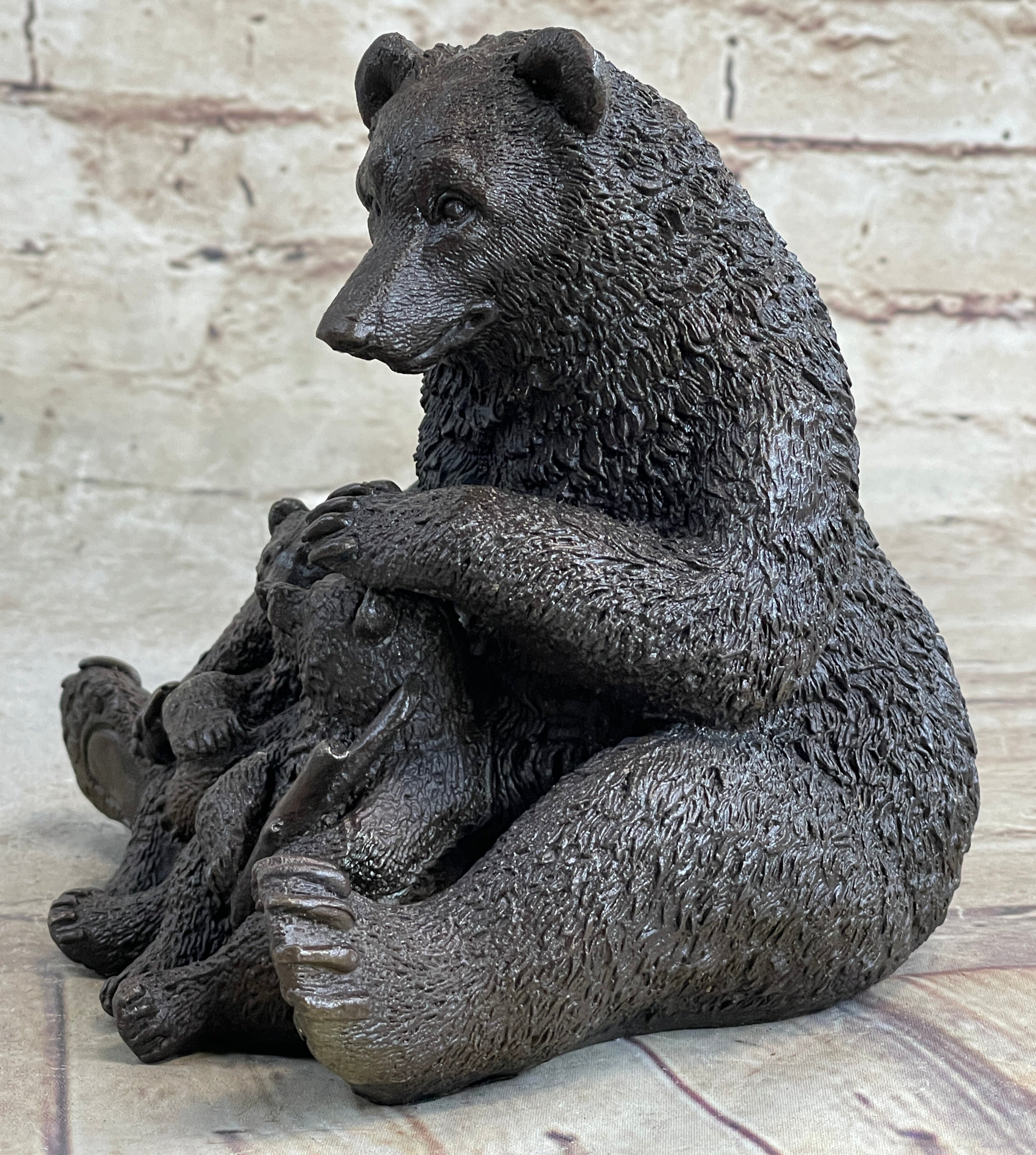 Mama Bear with Cubs Family of Bears Bronze Metal Figurine Sculpture Signed Art