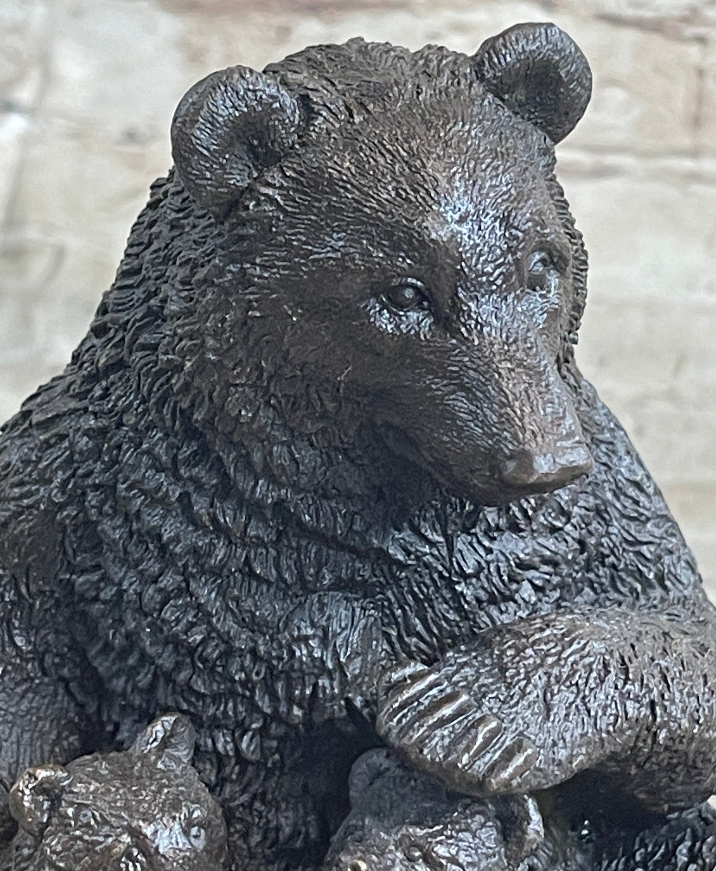 Mama Bear with Cubs Family of Bears Bronze Metal Figurine Sculpture Signed Art
