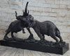 Elephants in Battle Bronze Sculpture Hot Cast Marble Base Figurine Wild Life Art