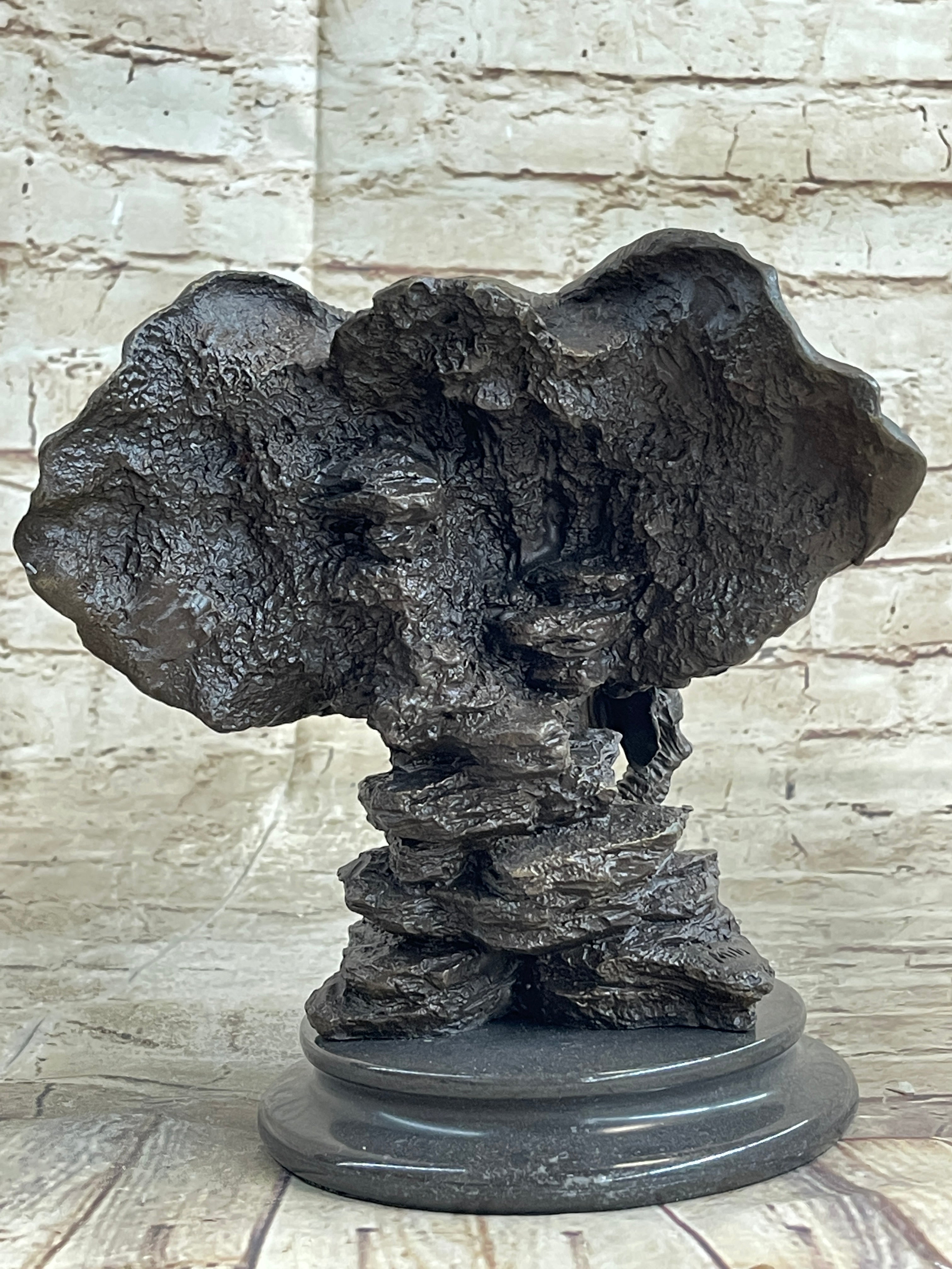 Original Striking Massive Elephant Head Bust with Baby Bronze Sculpture Statue