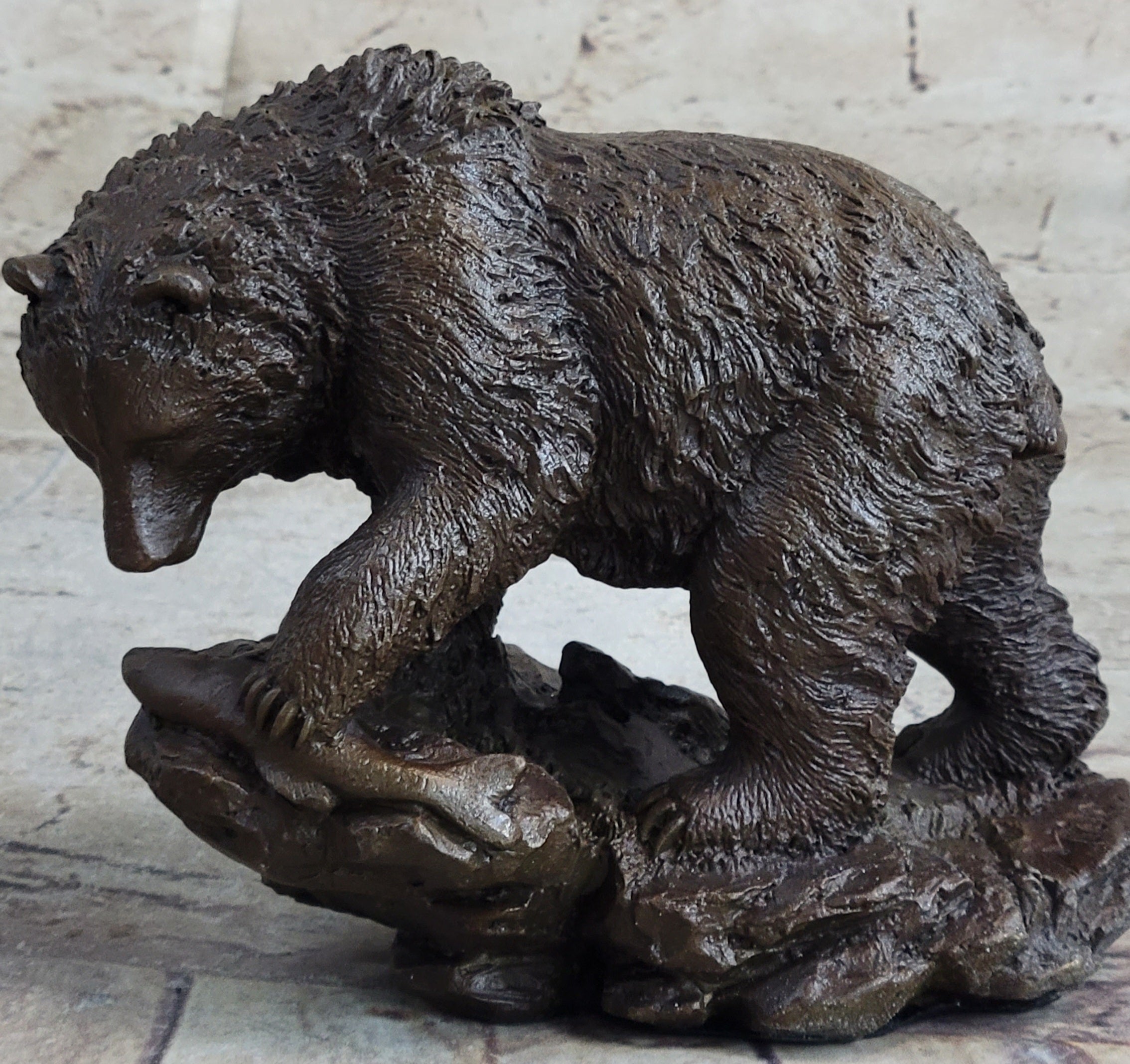 Original Burly Black Bear with His fish Dinner Bronze Sculpture Statue Figurine