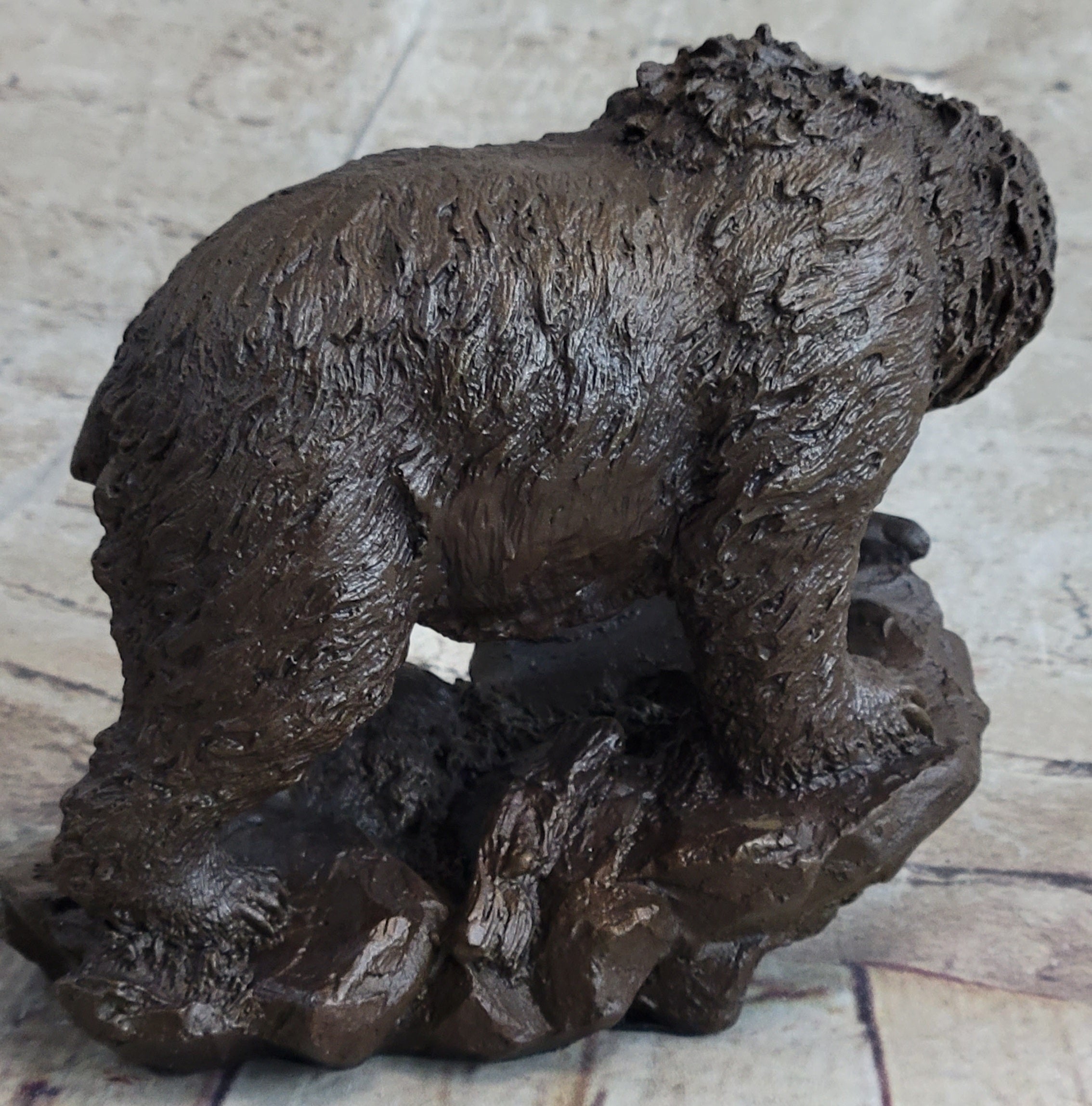 Original Burly Black Bear with His fish Dinner Bronze Sculpture Statue Figurine