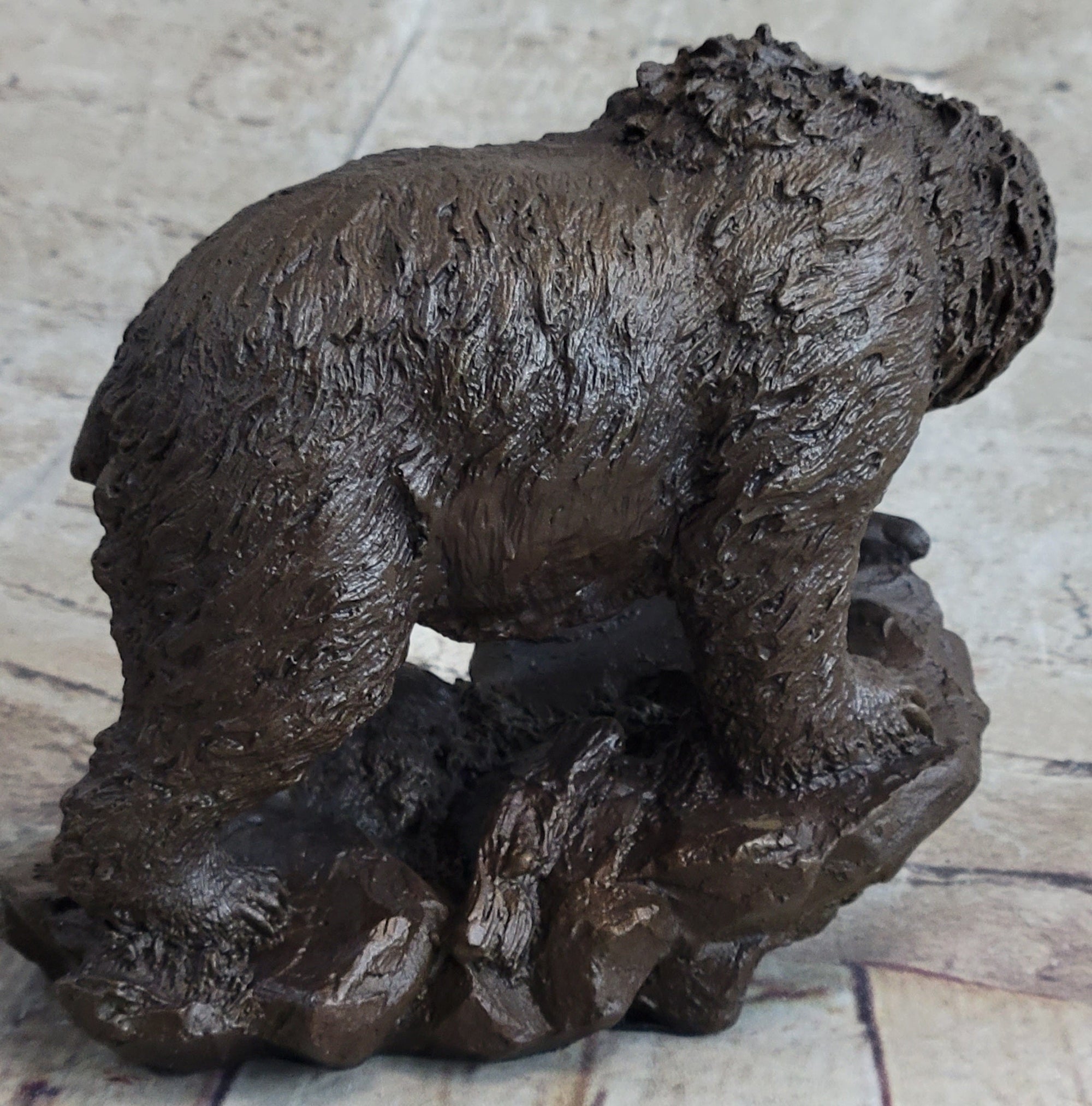 Original Burly Black Bear with His fish Dinner Bronze Sculpture Statue Figurine
