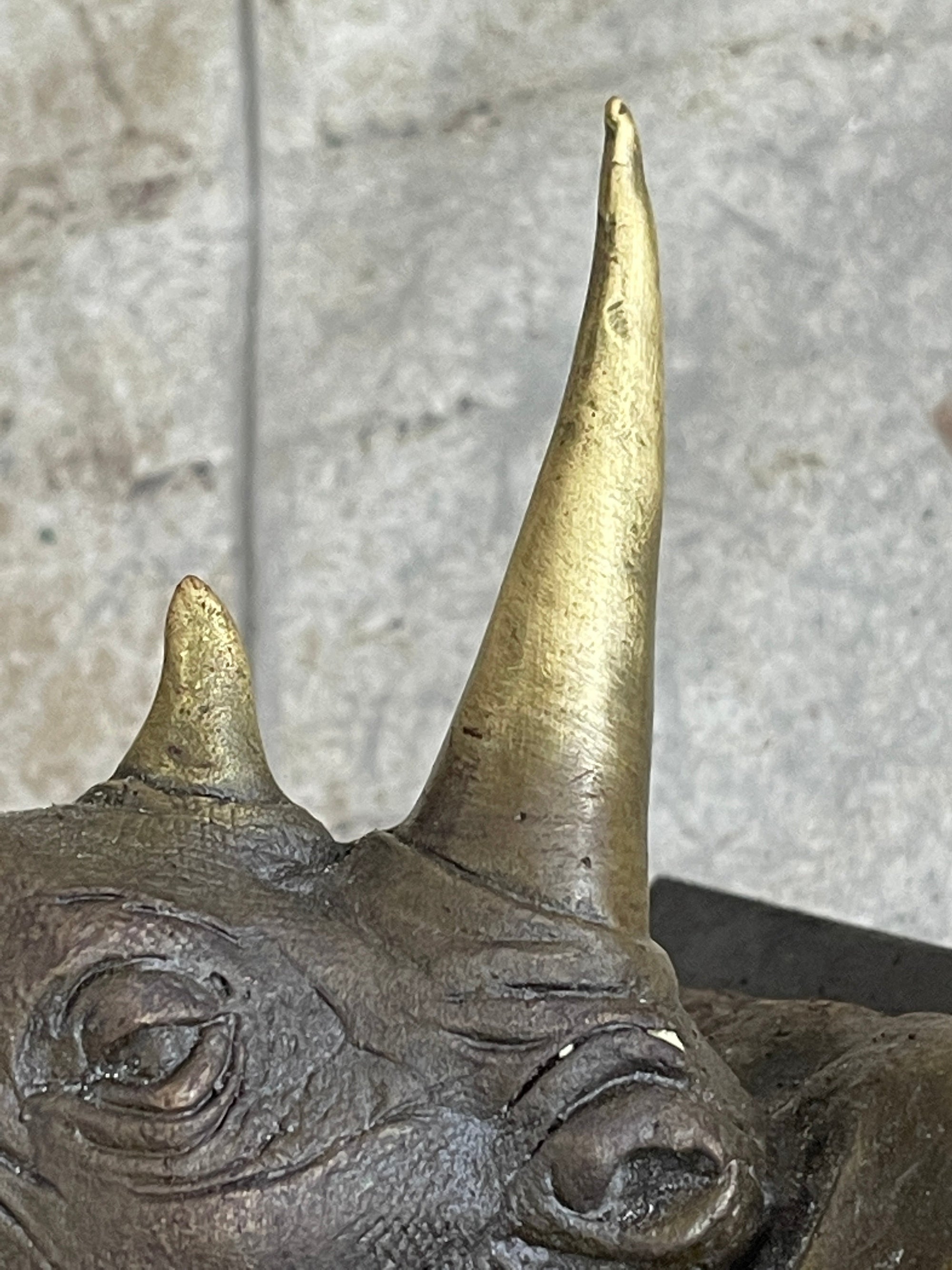 Bronze Metal Rhinoceros Rhino Statue Sculpture Figure Marble Base Barye Art 9" x 14"
