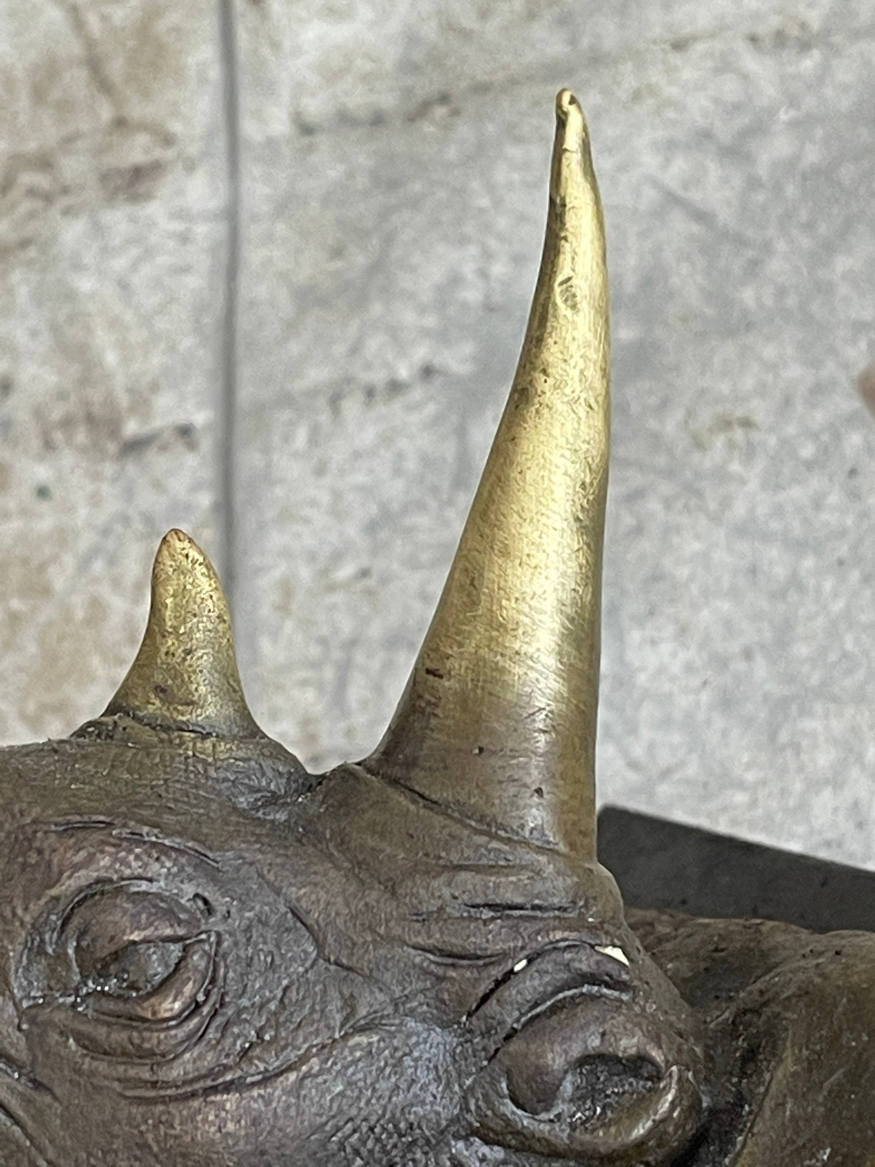 Bronze Metal Rhinoceros Rhino Statue Sculpture Figure Marble Base Barye Art 9" x 14"