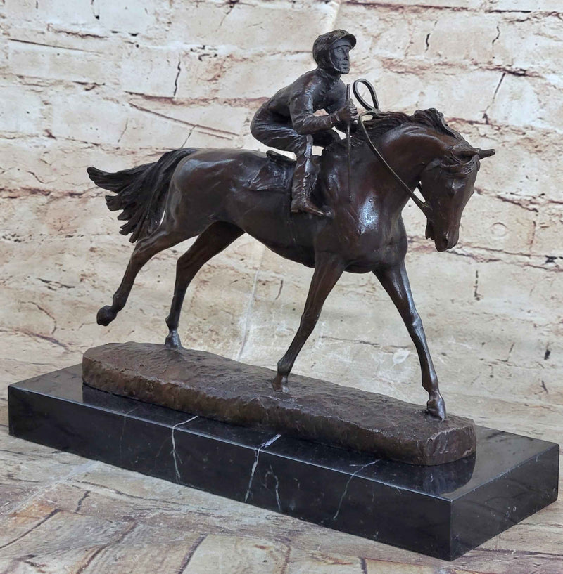Handmade Bronze Sports Art Sculpture Jockey Horse Racing Kentucky Derby Statue