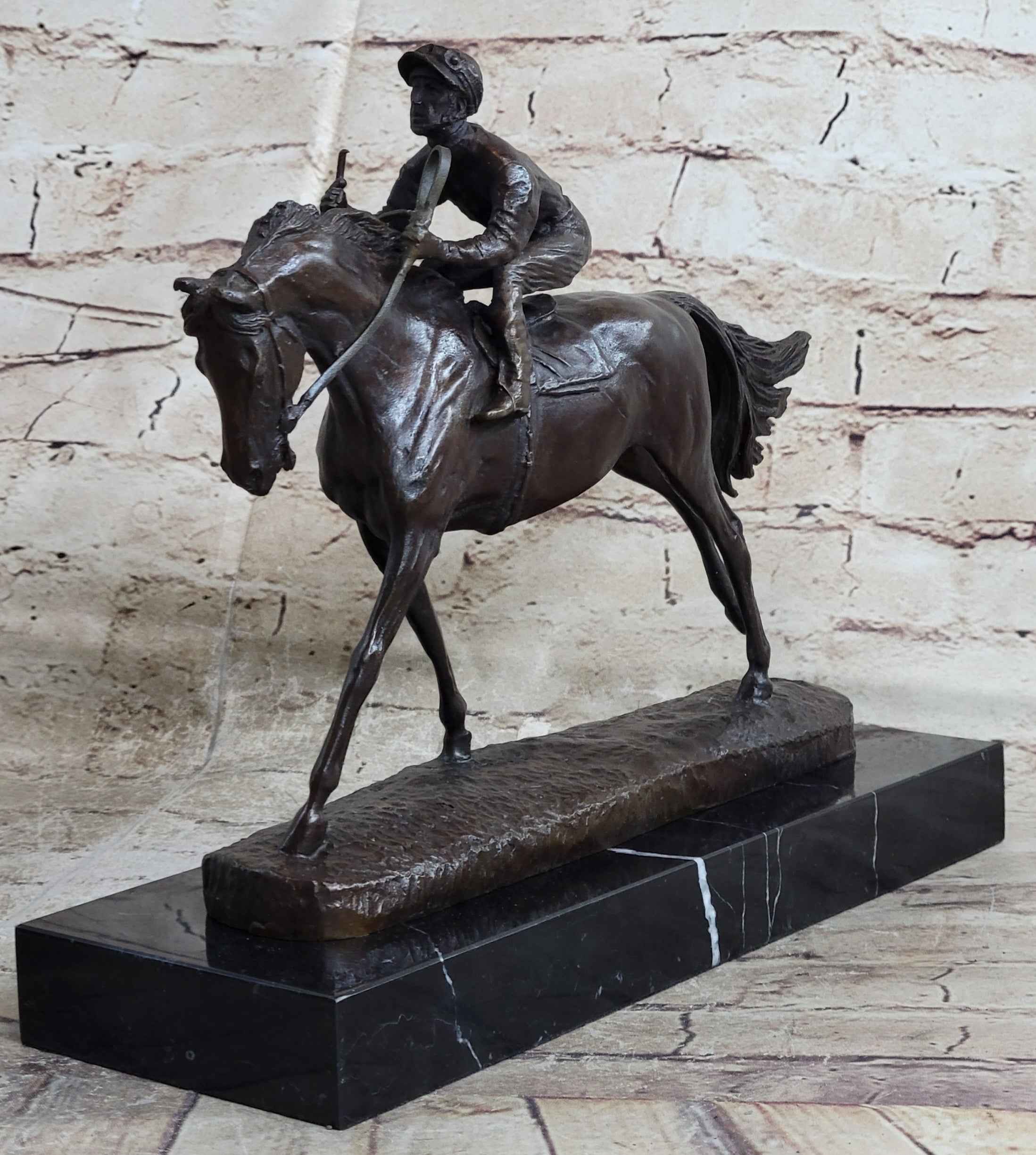 Handmade Bronze Sports Art Sculpture Jockey Horse Racing Kentucky Derby Statue