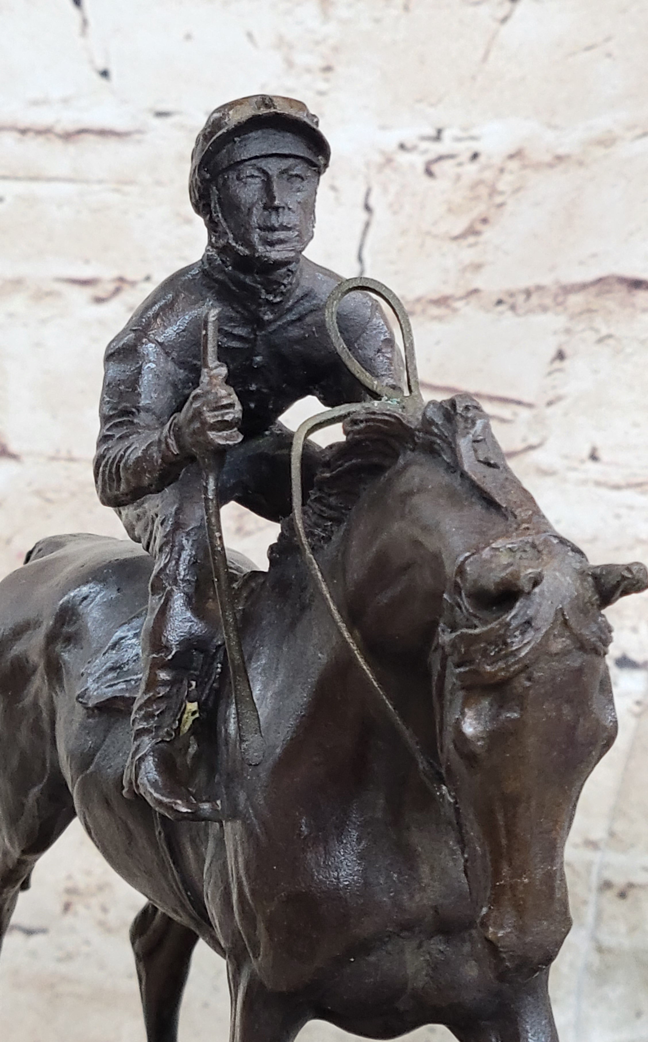 Handmade Bronze Sports Art Sculpture Jockey Horse Racing Kentucky Derby Statue