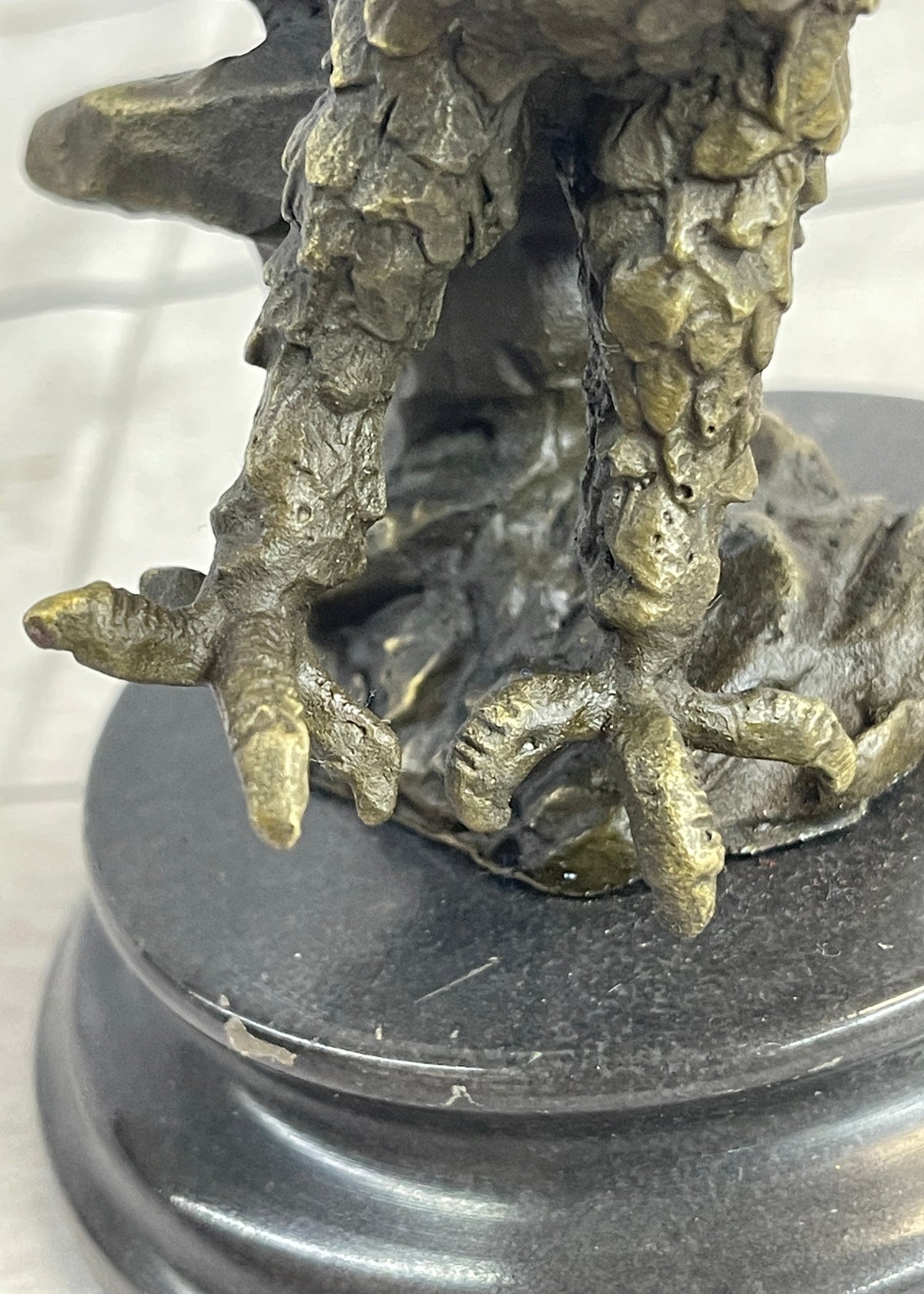 Landing Eagle w/ Wings Spread Bronze Statue Sculpture Signed Original Marble Base 7" x 9"