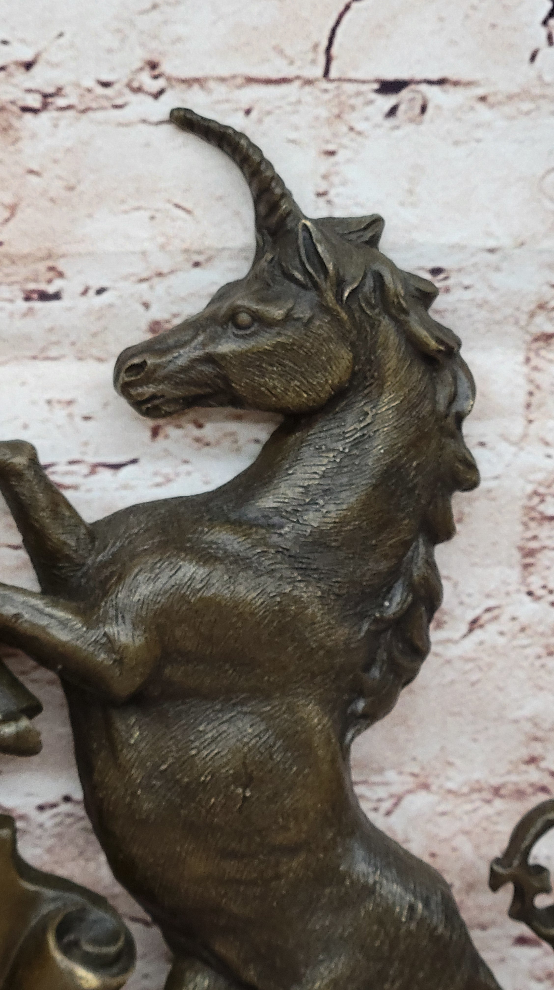 Bronze Lion and Unicorn Heraldic Crest Coat of Arms Hanging Wall Sculpture