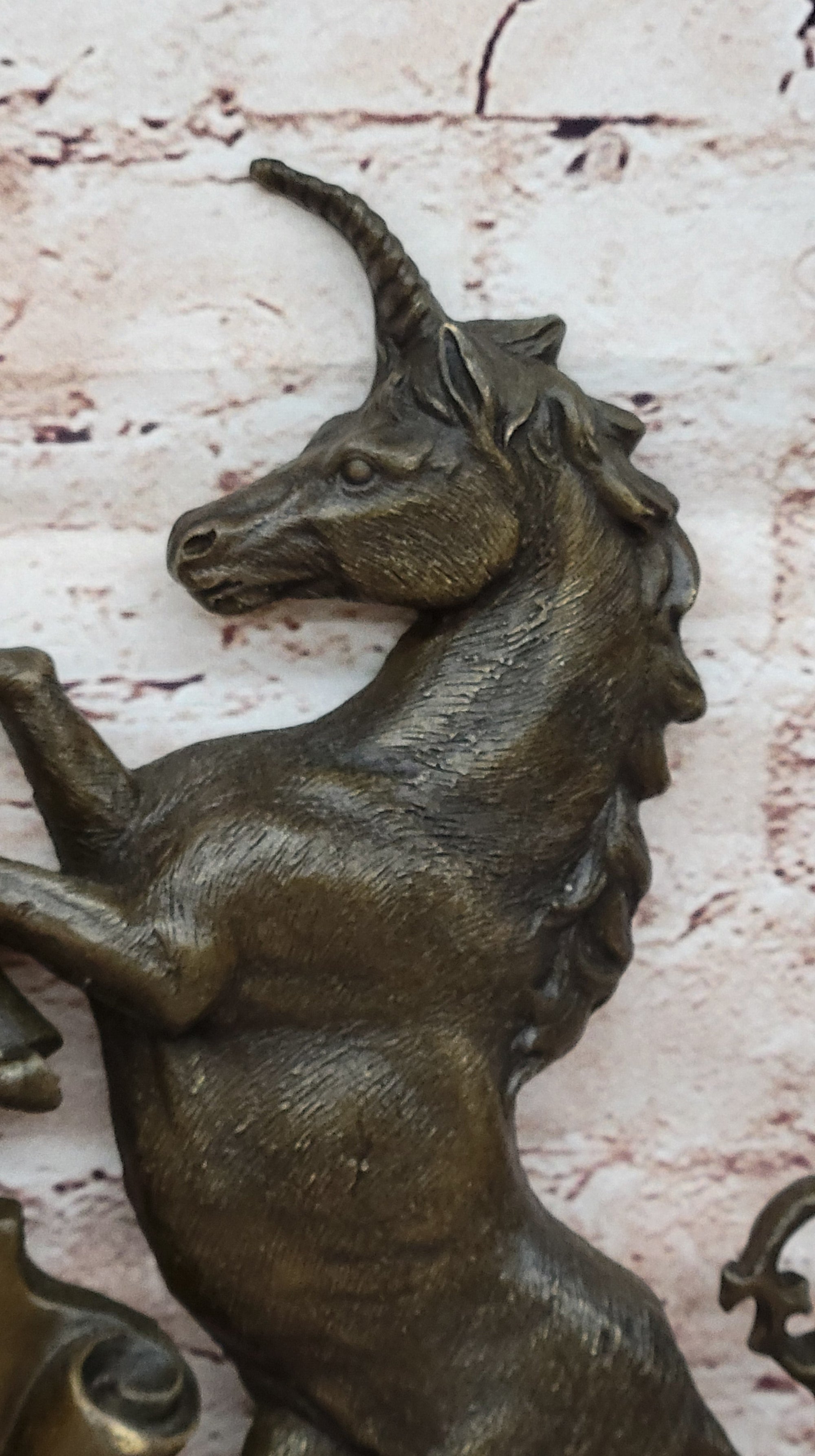 Bronze Lion and Unicorn Heraldic Crest Coat of Arms Hanging Wall Sculpture