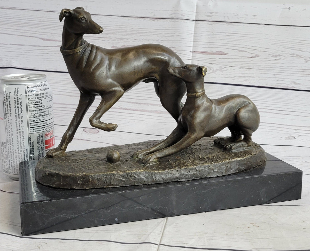 Pj Mene Two Greyhounds Dogs PlayingArgente And Dore Bronze Statue Sculpture
