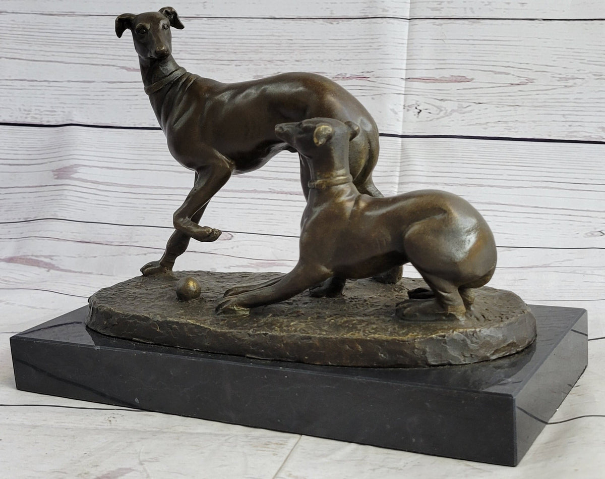Pj Mene Two Greyhounds Dogs PlayingArgente And Dore Bronze Statue Sculpture