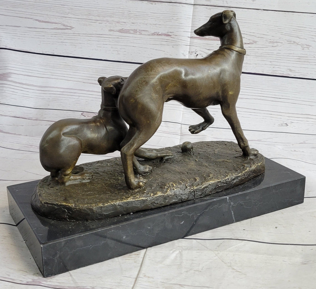 Pj Mene Two Greyhounds Dogs PlayingArgente And Dore Bronze Statue Sculpture