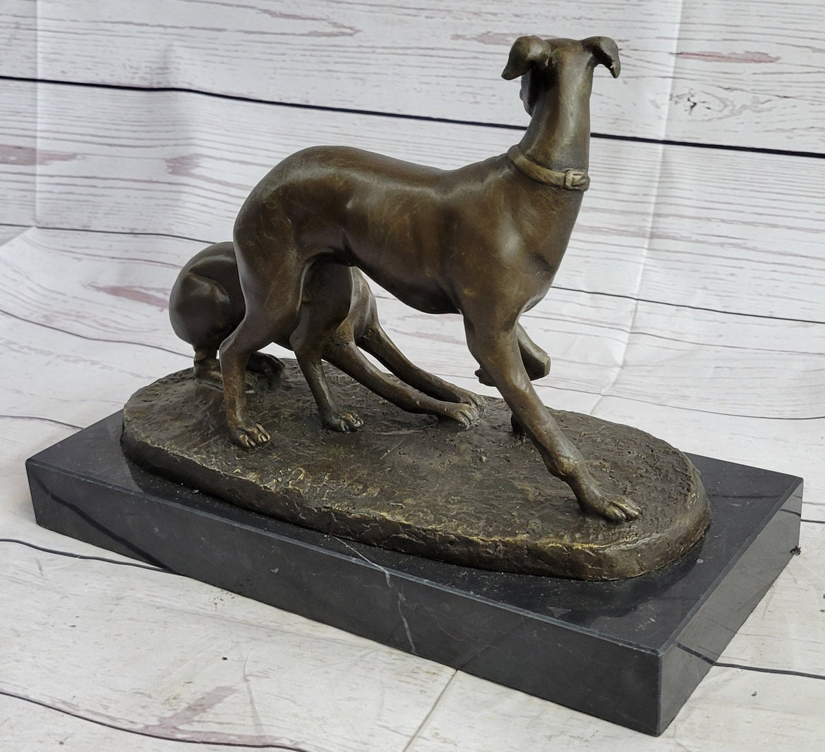 Pj Mene Two Greyhounds Dogs PlayingArgente And Dore Bronze Statue Sculpture